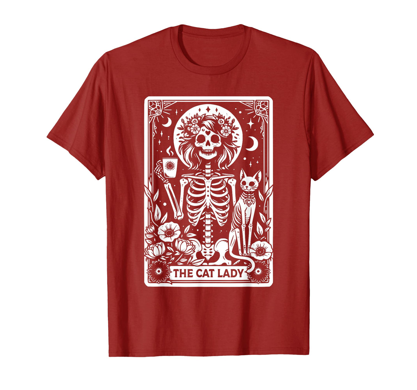 The Cat Lady Tarot Cards Skeleton Coffee Cat Tarot Card T-Shirt