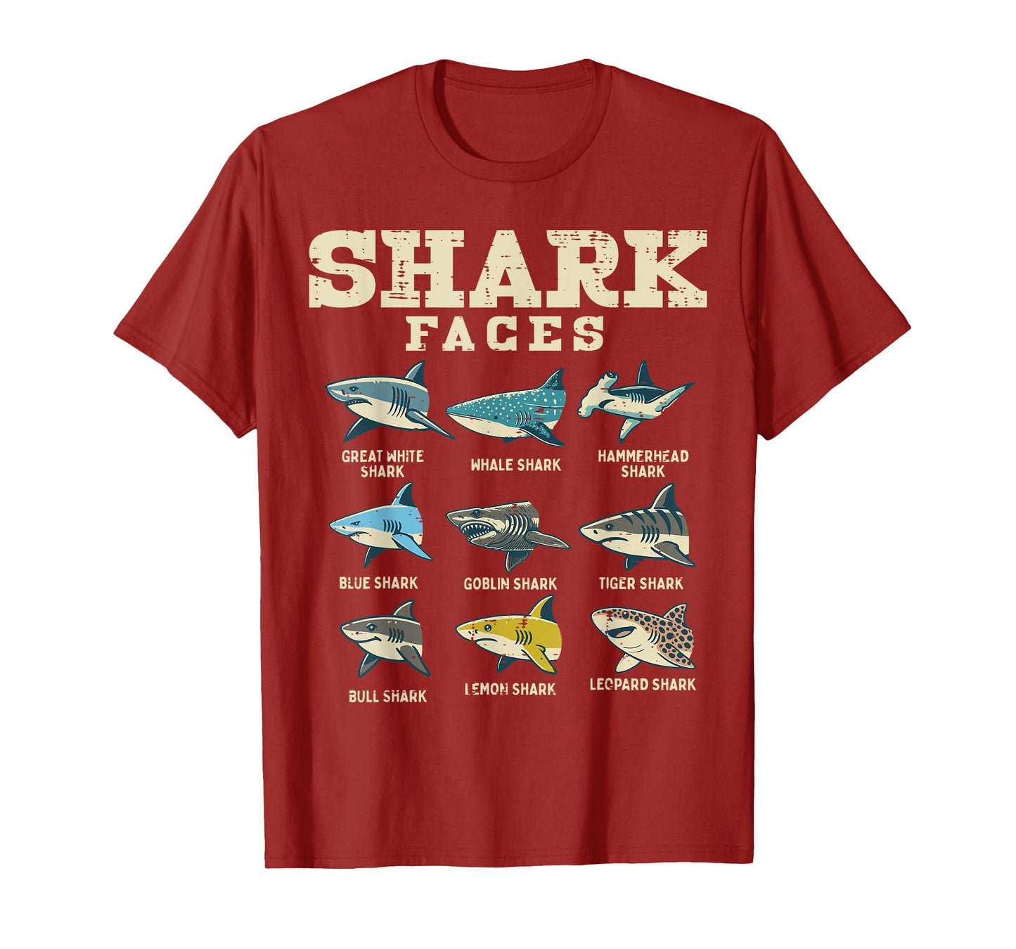 Shark Faces Species Sea Creature Ocean Life Men Women Kids T-Shirt