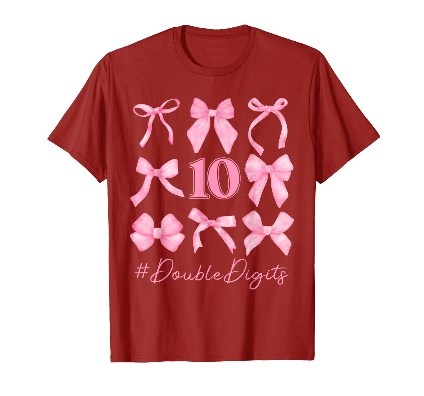 Cute Double Digits Birthday Girl 10th Birthday Coquette Bow T-Shirt