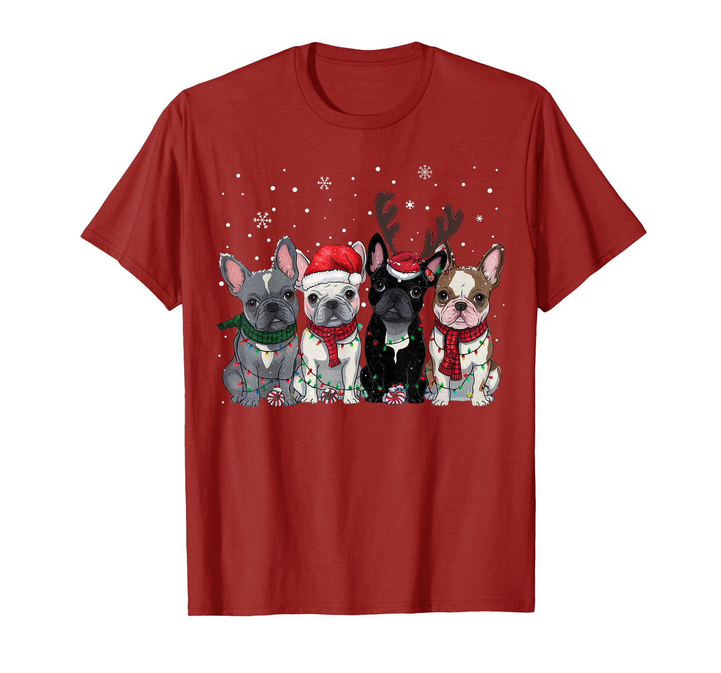 Christmas Lights French Bulldogs Xmas Frenchie Dog Men Kids T-Shirt