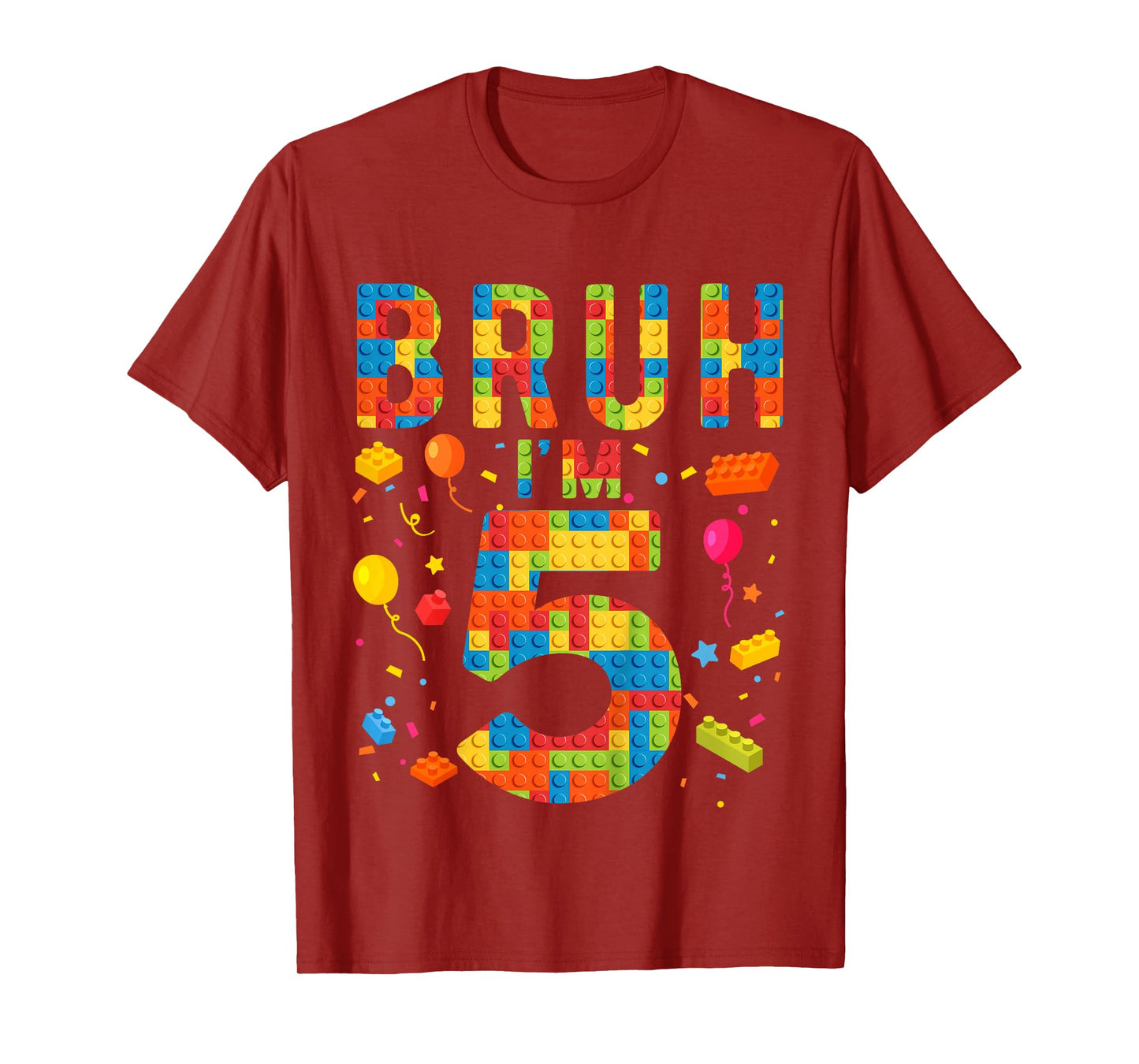 Kids 5 Year Old Building Blocks Bruh 5th Birthday Boy T-Shirt