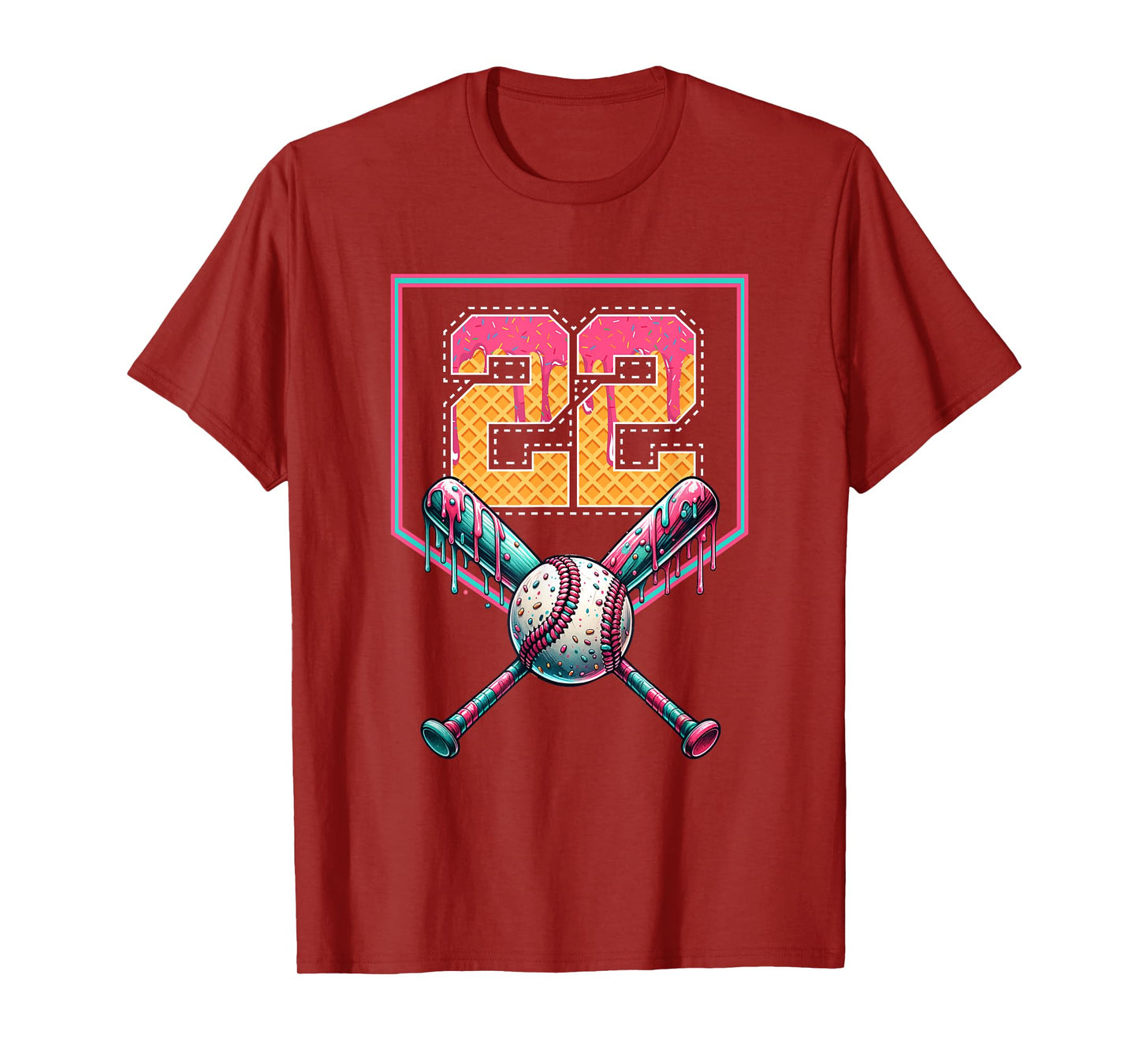 Baseball Drip Number 22 Player Or 22nd Birthday T-Shirt