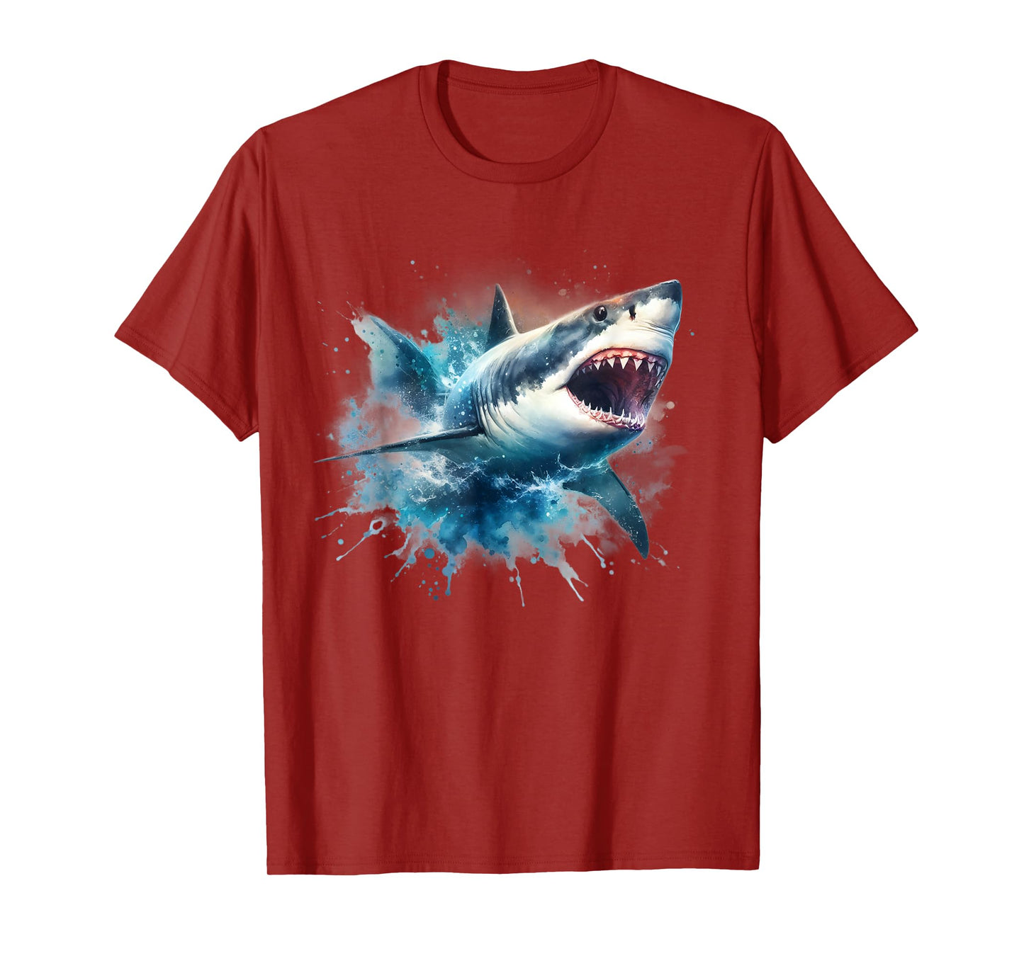 Cool Watercolor Great White Shark Open Jaw T-Shirt