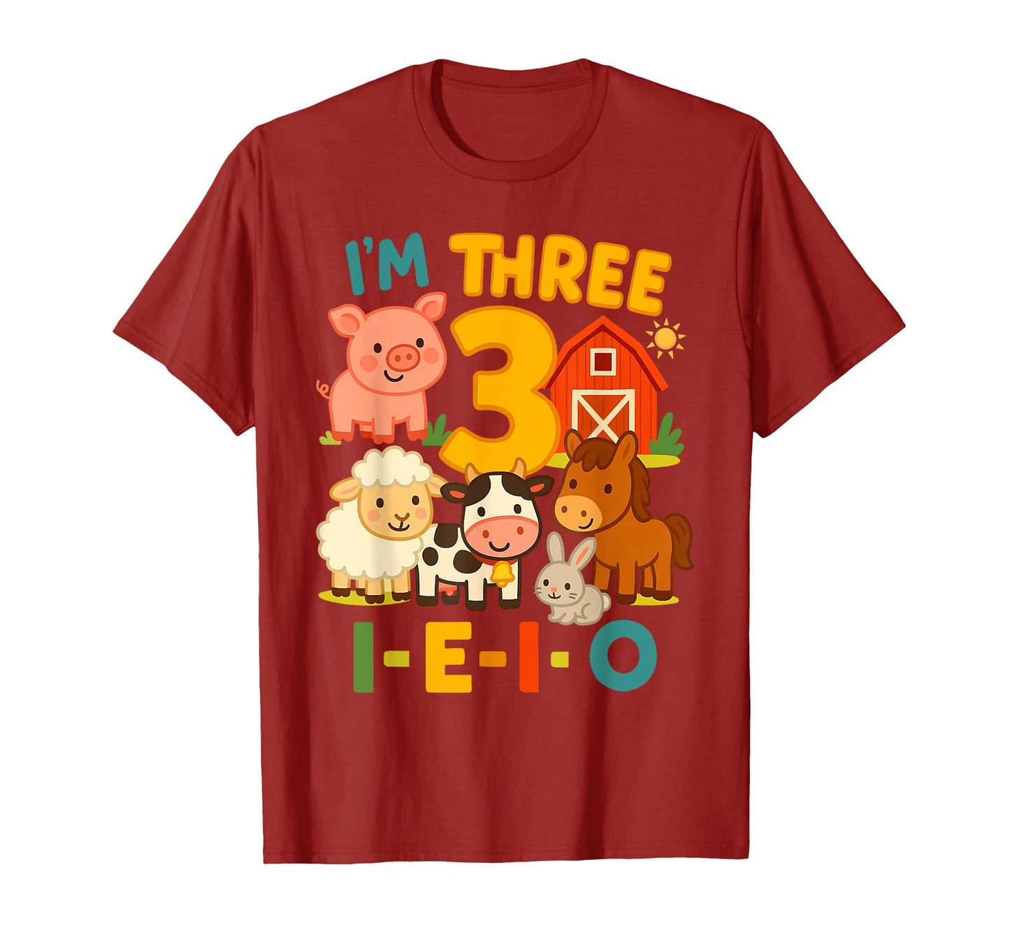 I'm Three I-E-I-O 3 Years Old Farm Animal Birthday T-Shirt