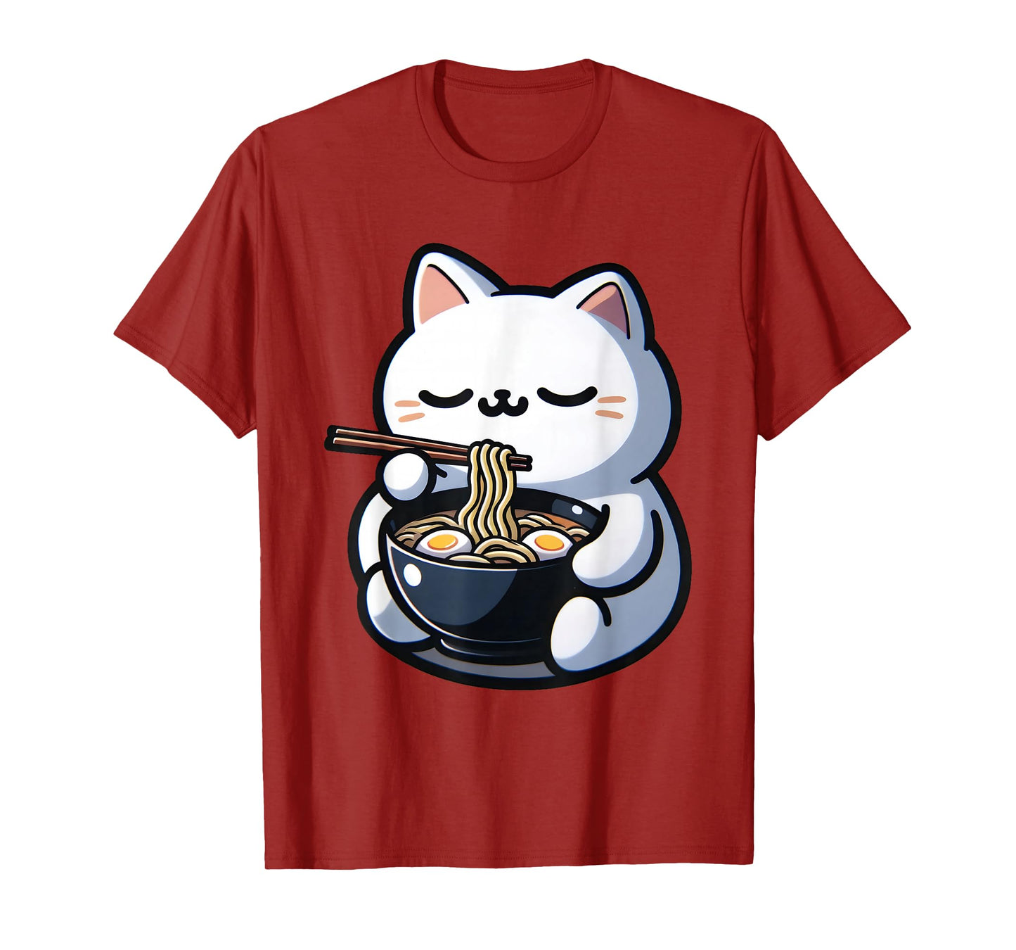 Cat Eating Ramen Noodles Kawaii Anime Japanese Cute Neko T-Shirt