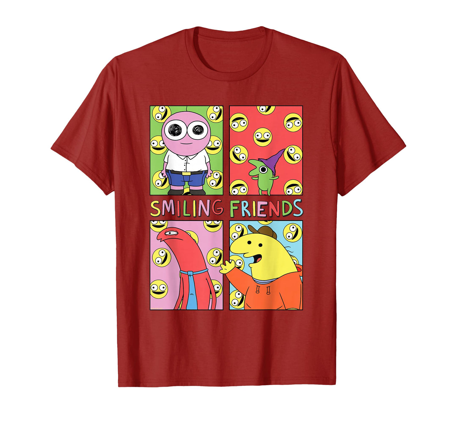 Smiling Friends Pop Art Character Grid Funny Cartoon T-Shirt