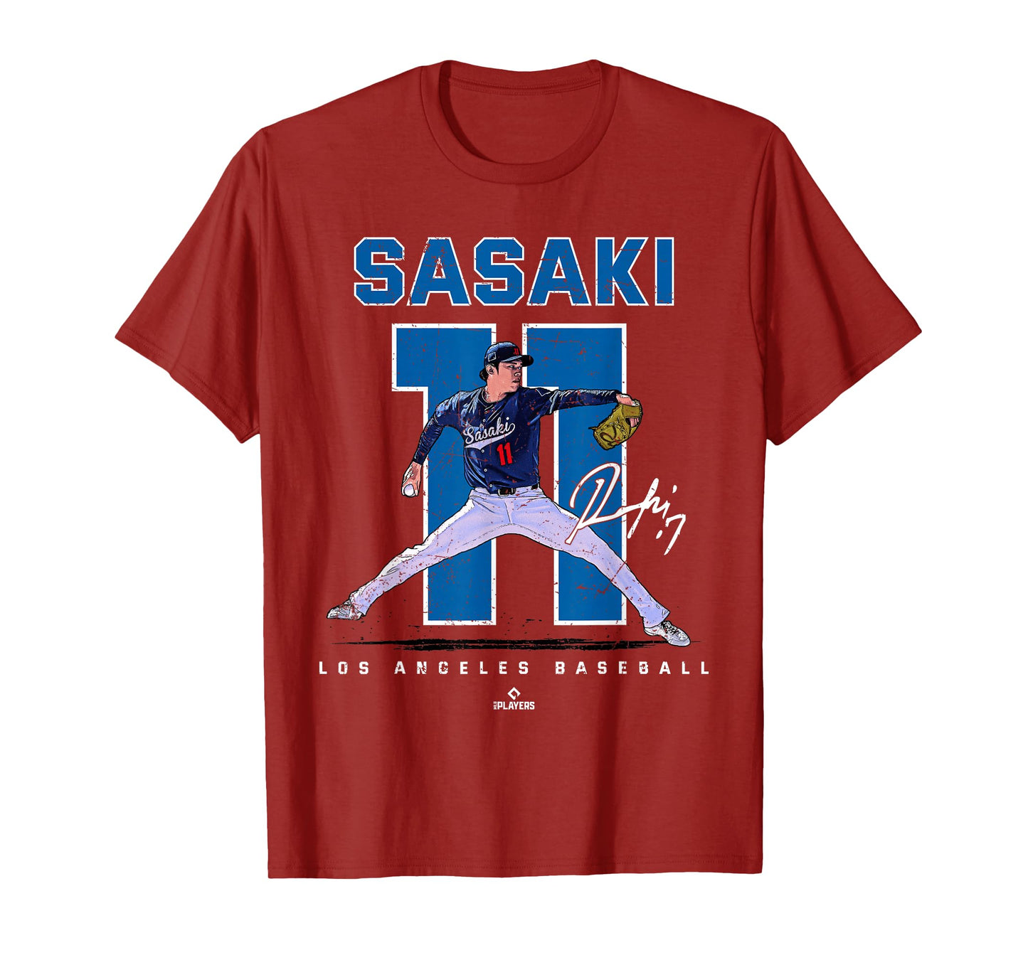 Number and Portrait Roki Sasaki Los Angeles Baseball MLBPA T-Shirt