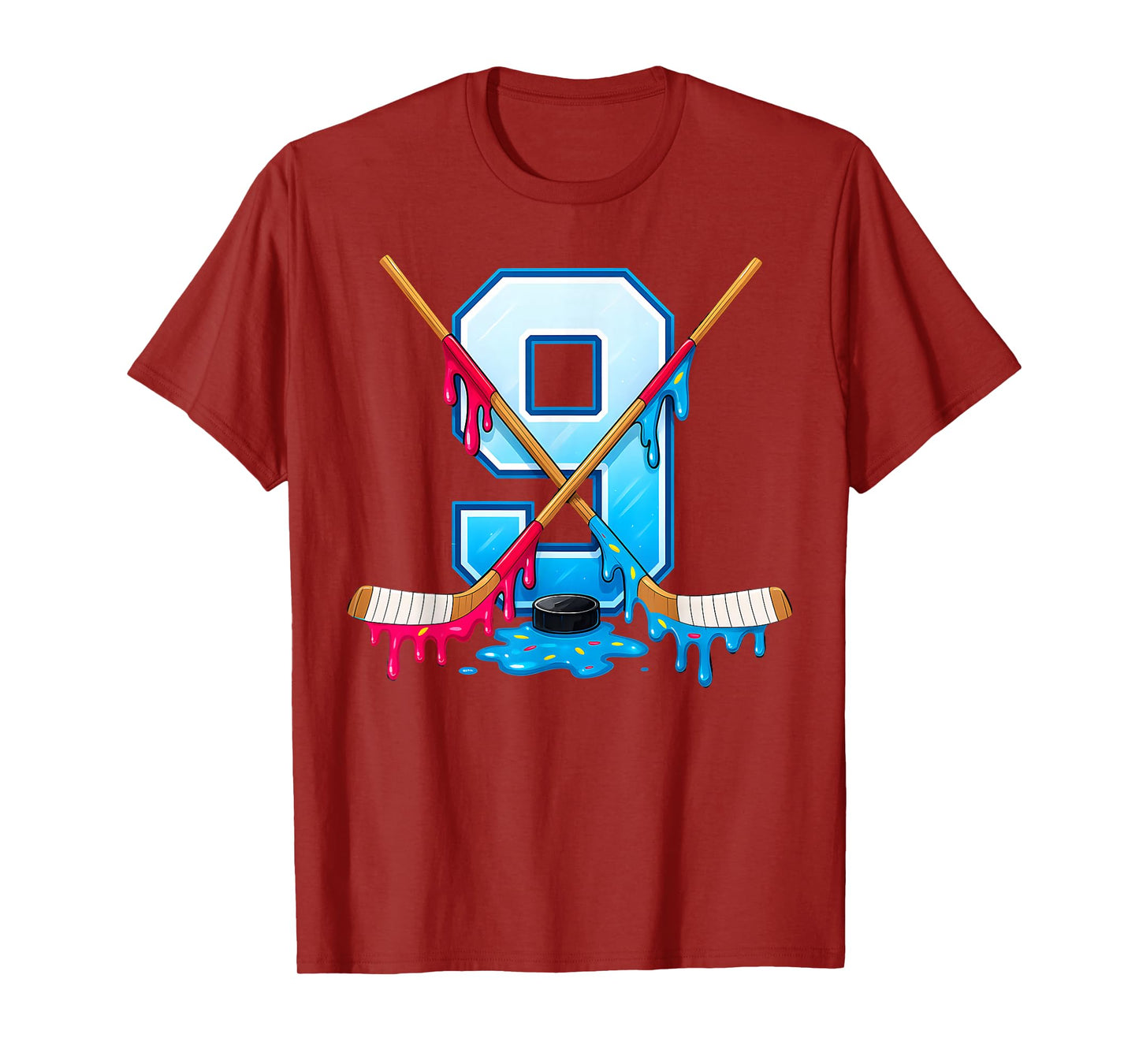 Hockey 9 Year Old Ice Cream Drip Youth 9th Birthday Boys T-Shirt