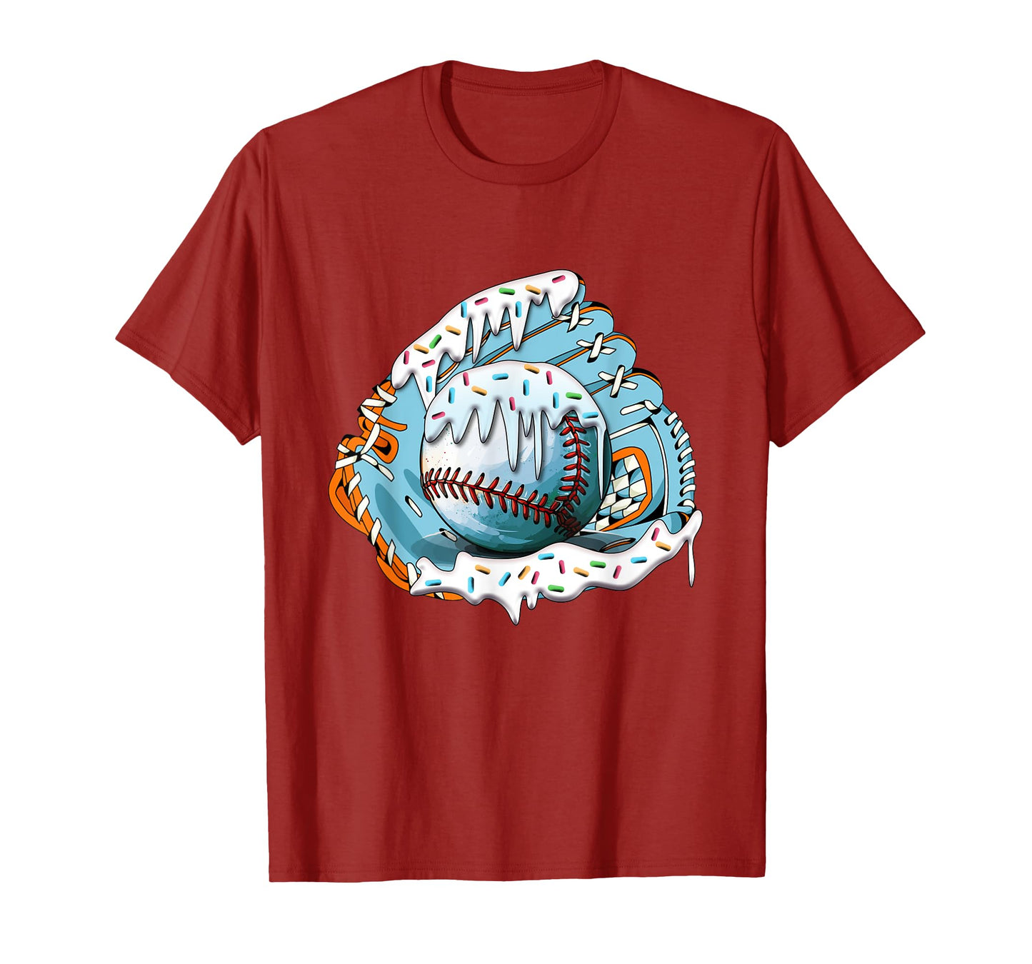 Funny Baseball Drip Ice Cream Sprinkles Baseball Glove T-Shirt