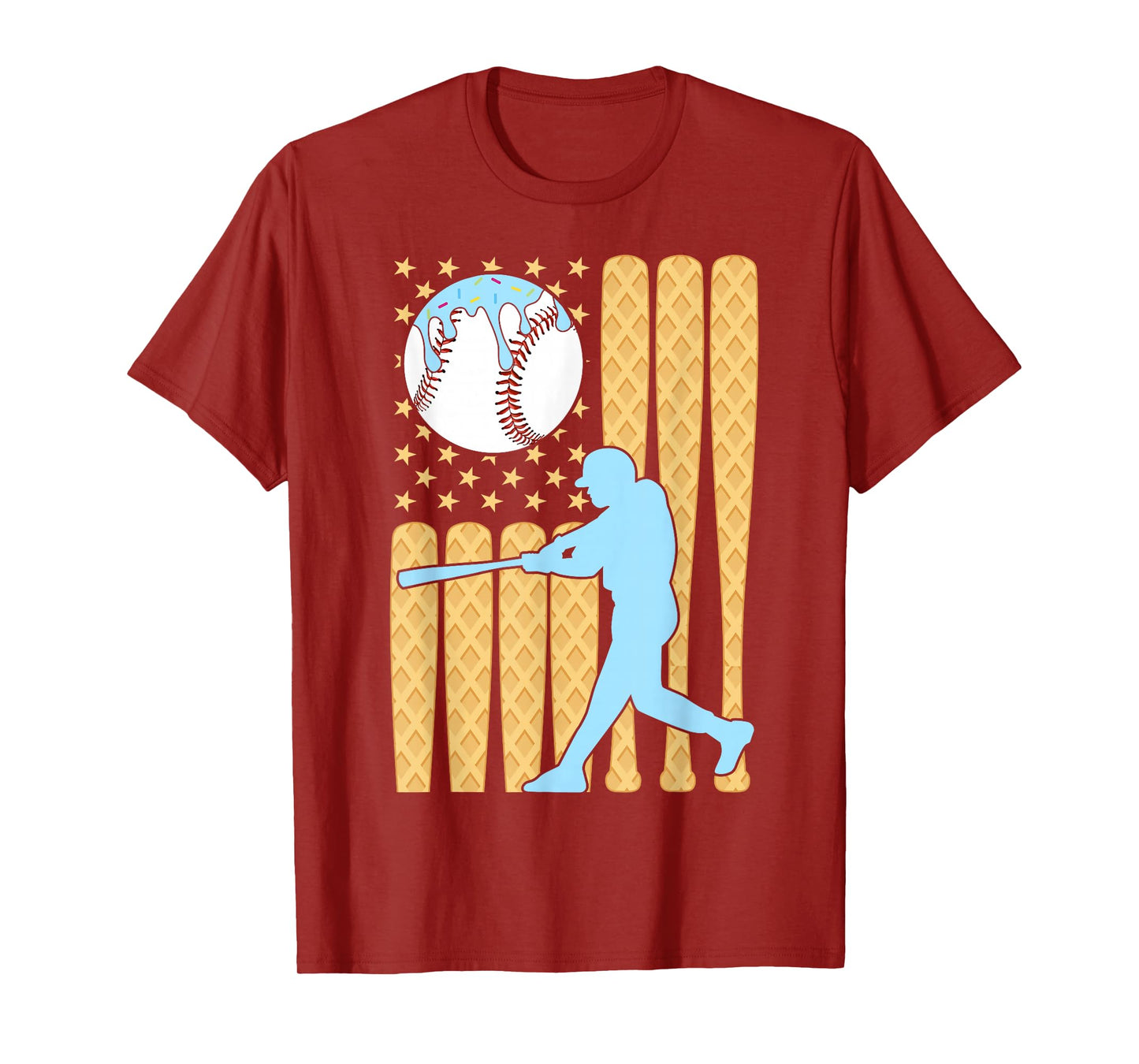 Baseball Drip Boys Batter Ice Cream American Flag T-Shirt