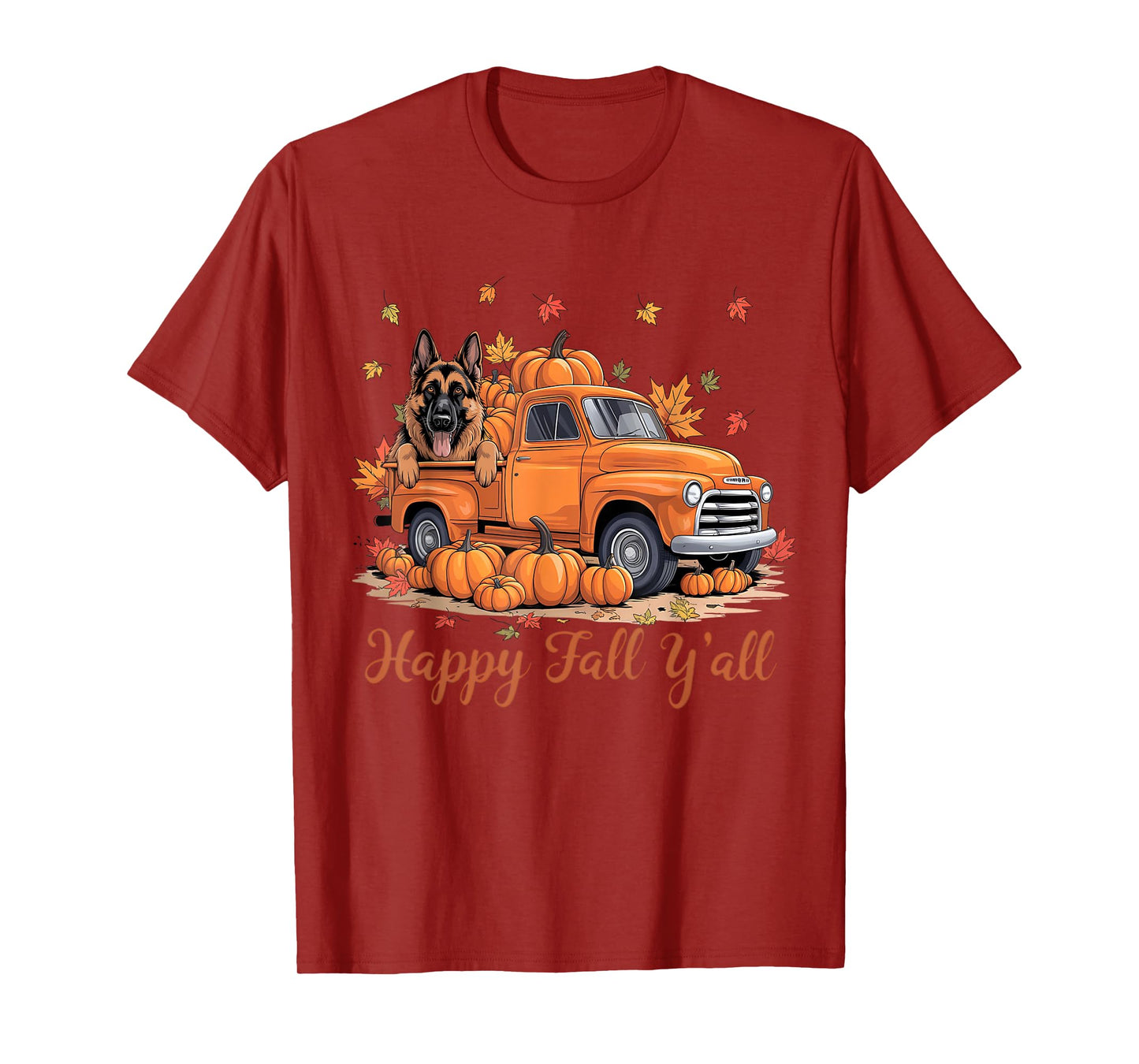 Happy Fall Y'all German Shepherd Dog Truck Pumpkin Autumn T-Shirt