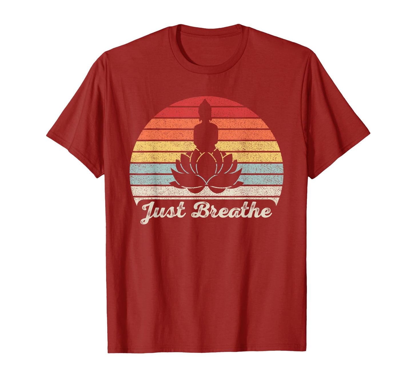 Vintage Retro Just Breathe Buddha Lotus Flower Yoga T-Shirt