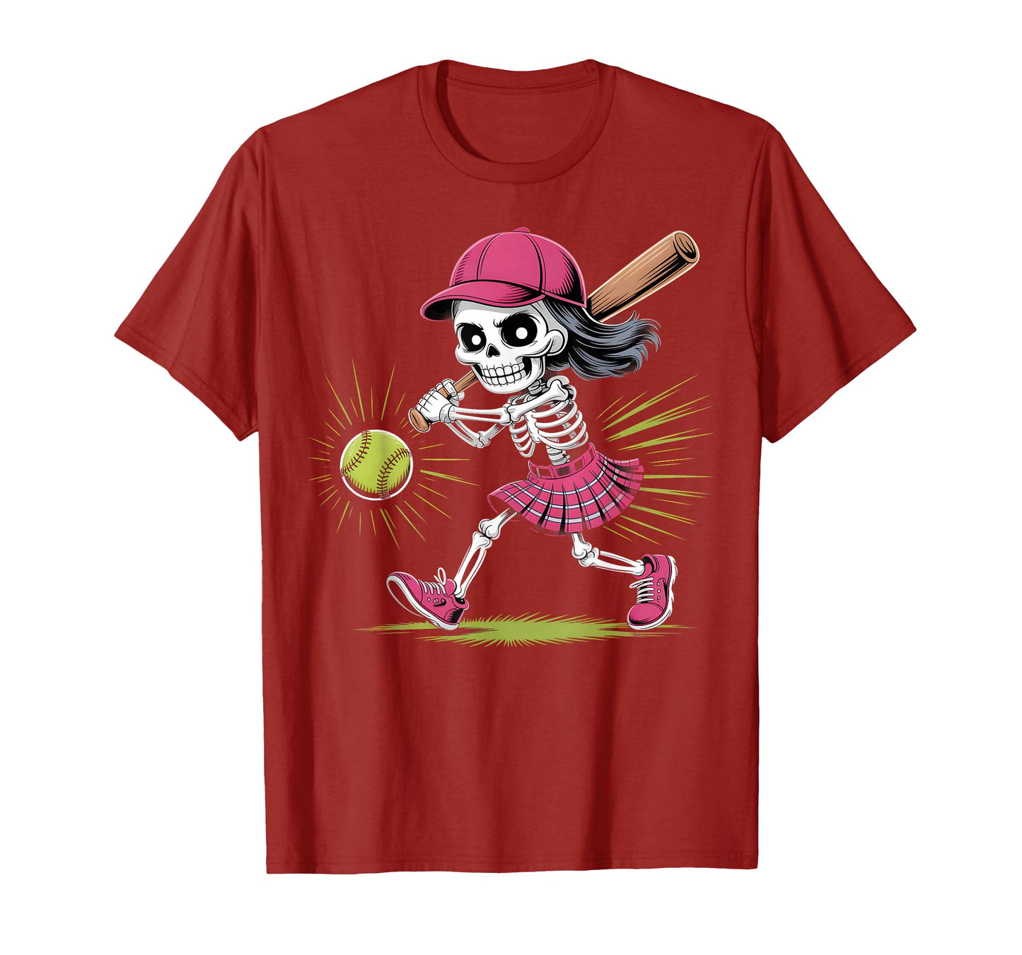 Skeleton Girl Softball Halloween Costume Design T-Shirt