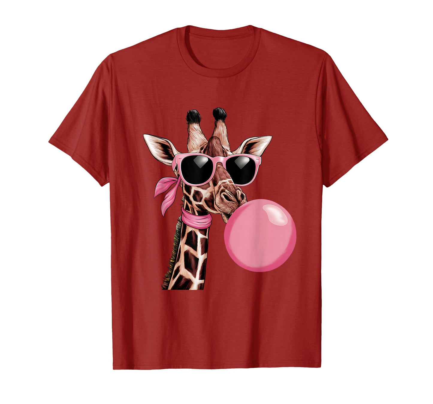Funny Cute Giraffe Pink Bubble Gum and Pink Sunglasses T-Shirt