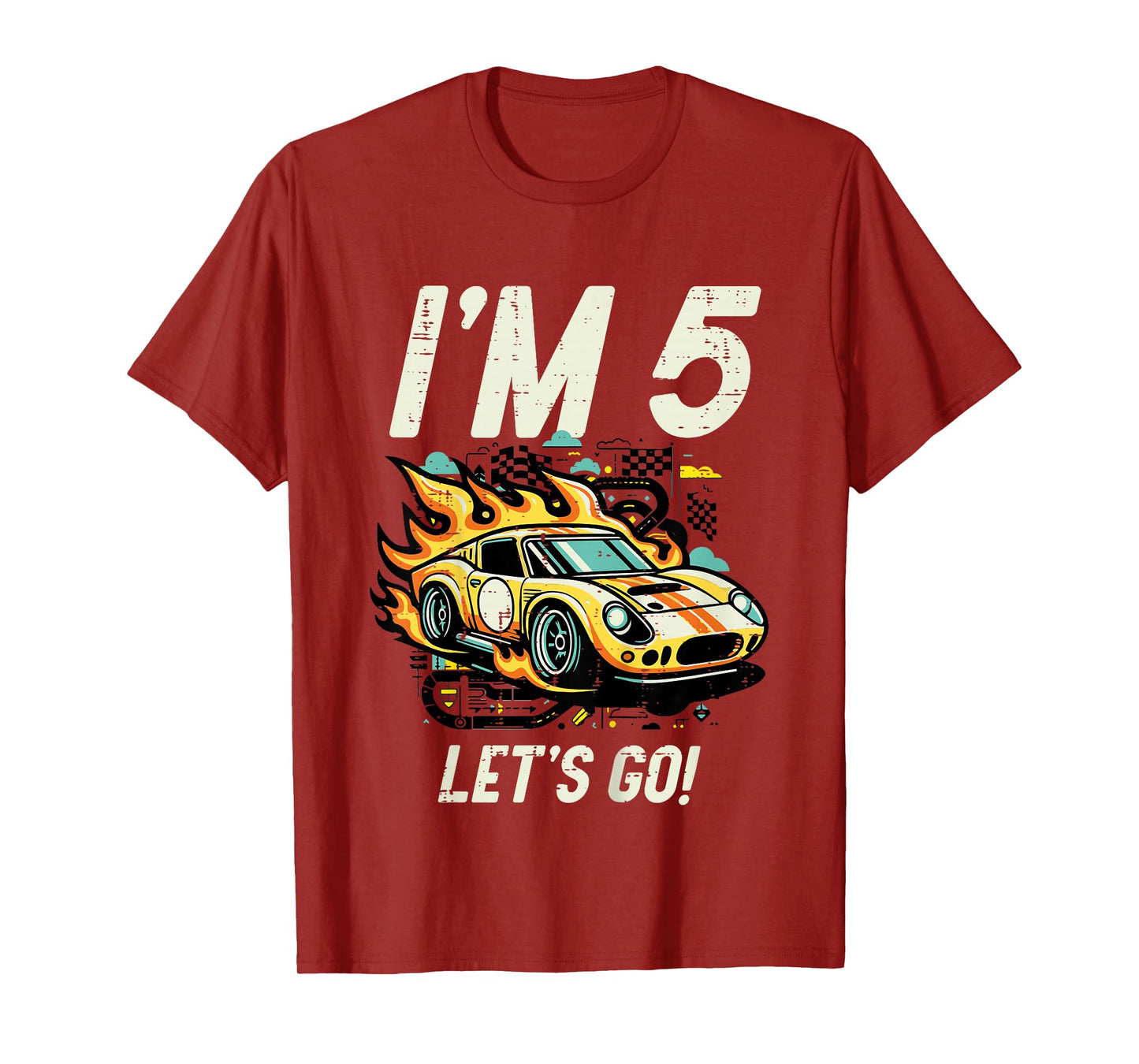 Kids 5th Birthday Im 5 Lets Go Race Car Five Year Old Bday Boys T-Shirt