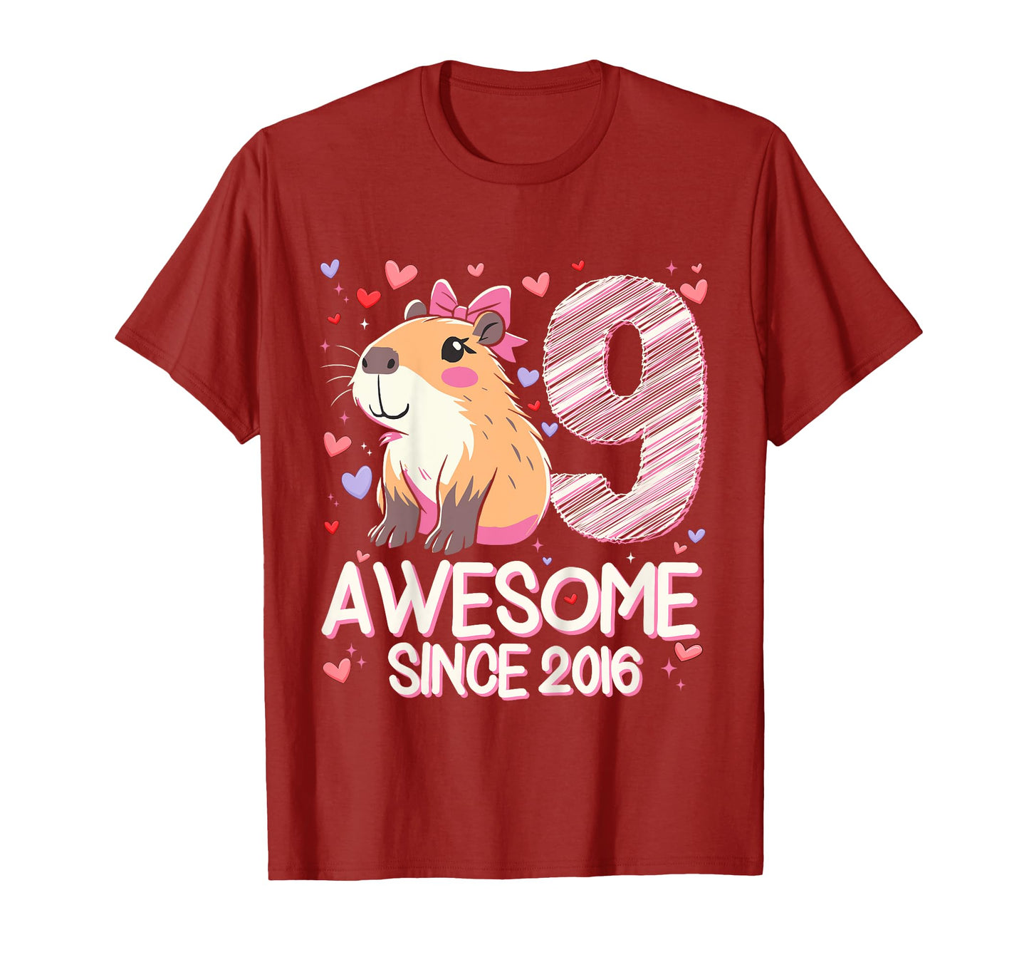 Kids 9 Years Old Capybara Gifts For Girls 9th Birthday Party T-Shirt