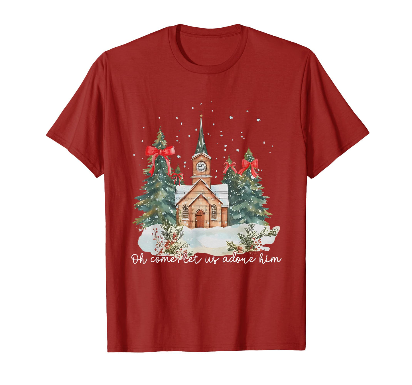 Vintage Oh Come Let Us Adore Him Coquette Xmas Pine Tree T-Shirt