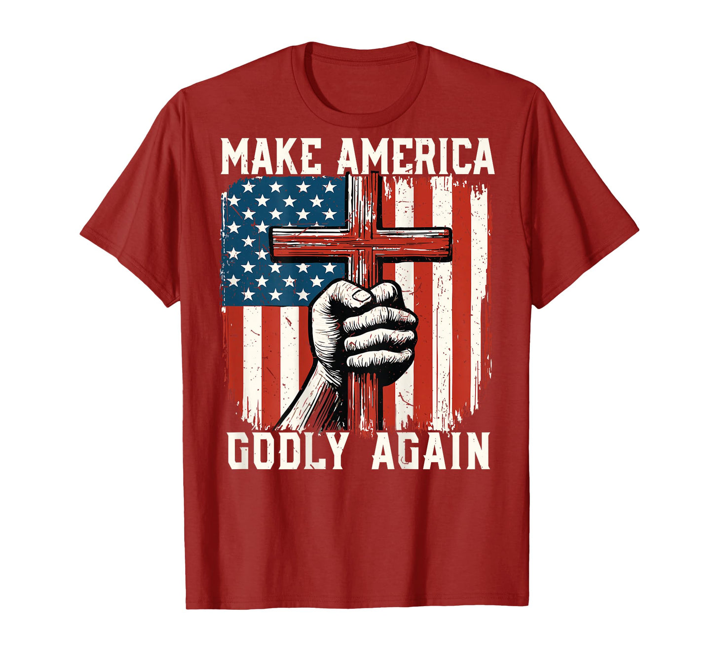 On-Back Patriotic Christian Make America Godly Again Jesus T-Shirt