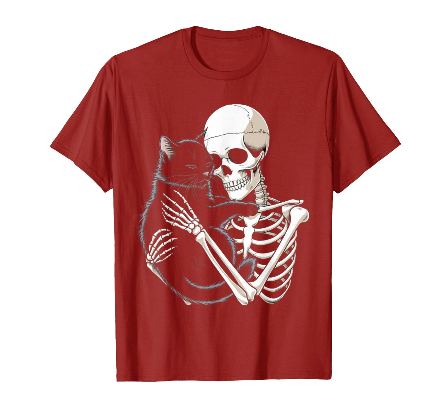 Skeleton Hugging Cat Halloween Black Cat Lover Mom Dad T-Shirt