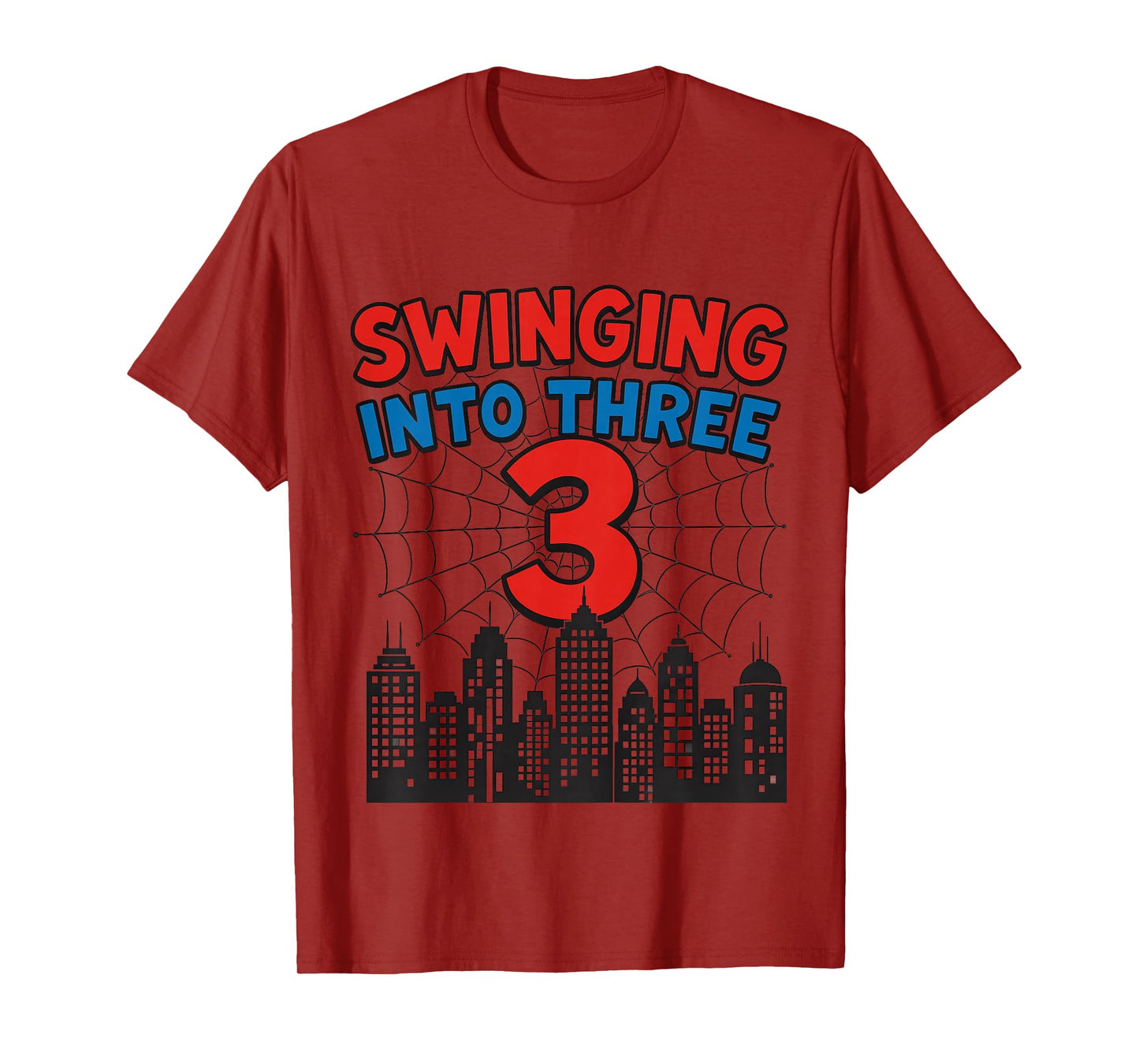 Kids 3Yr Old Boy Spider Theme 3rd Birthday Swinging into 3 T-Shirt