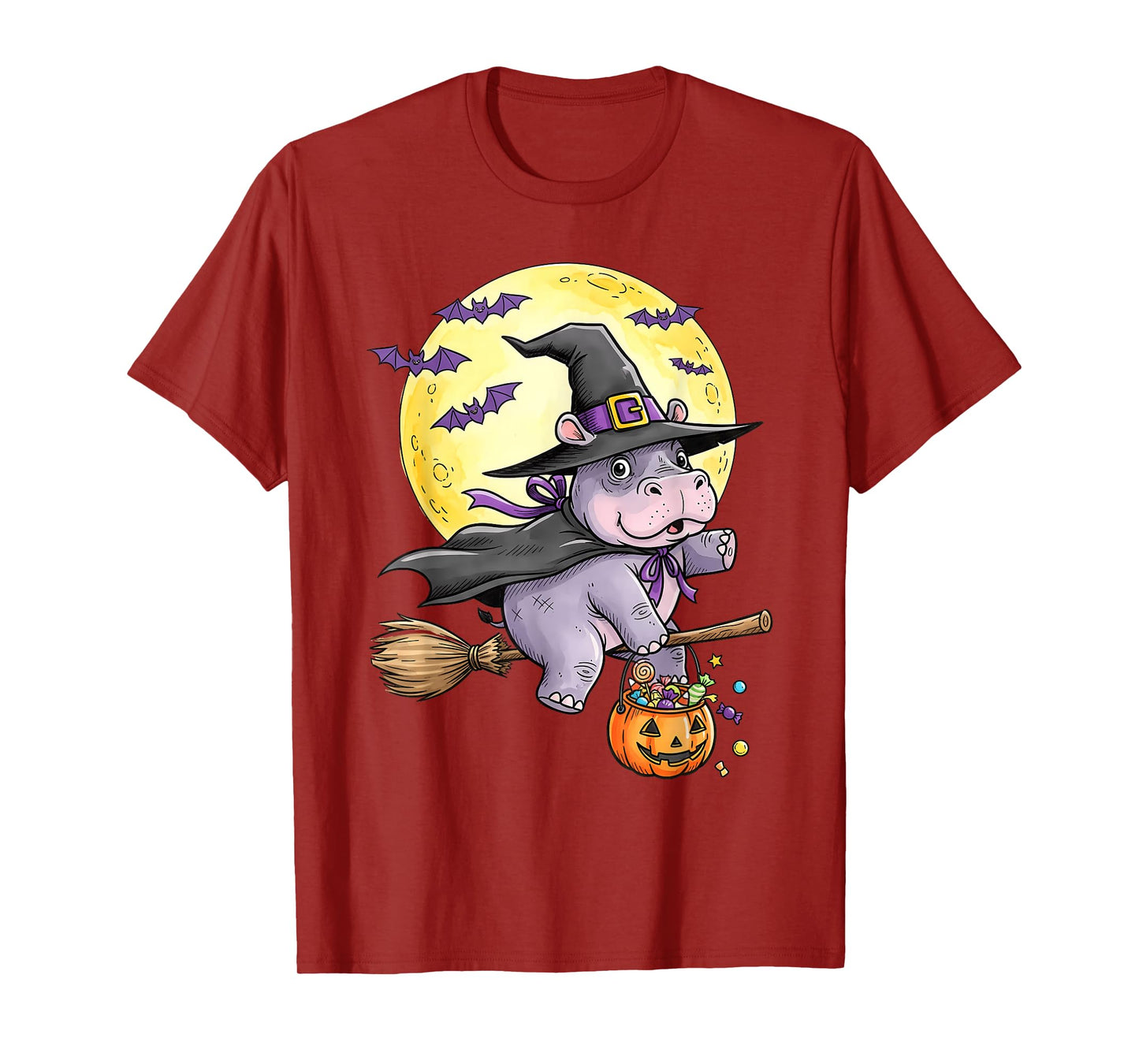 Cute Hippo Pumpkin Funny Halloween Hats Men Women Kids T-Shirt