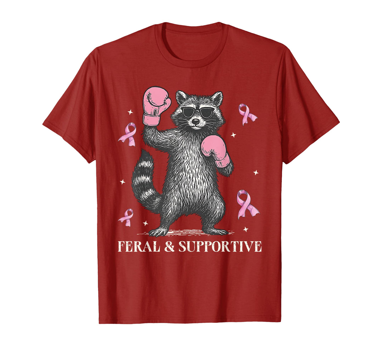 Feral and Supportive Funny Raccoon Breast Cancer Awareness T-Shirt