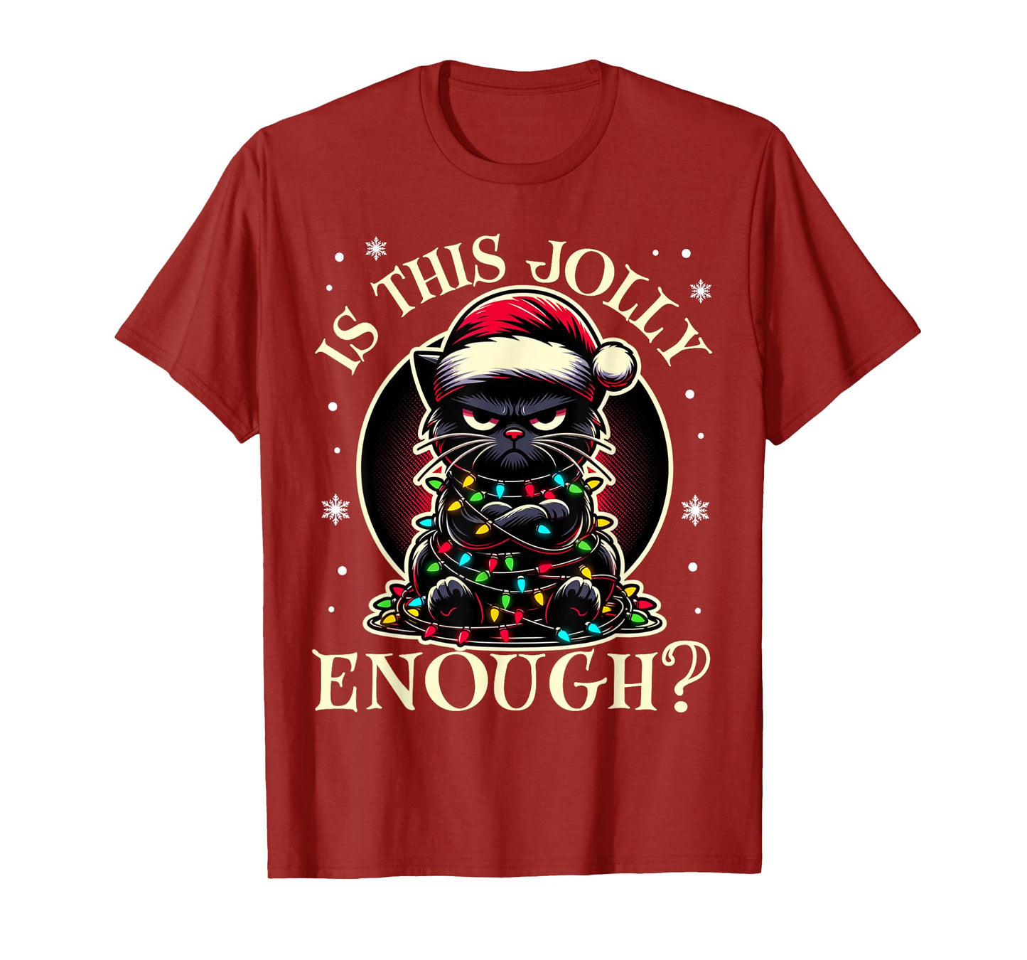 Is This Jolly Enough Funny Black Cat Christmas Tree Lights T-Shirt