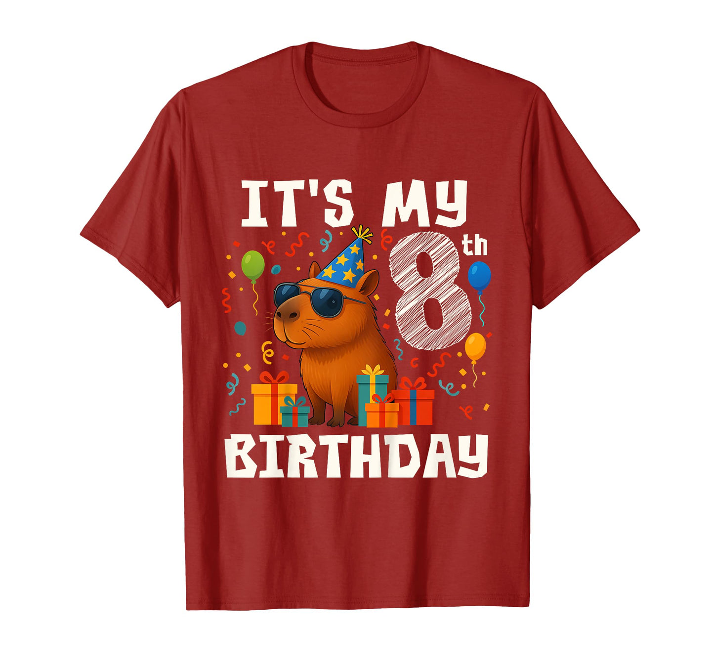 Its My 8th Birthday 8 Years Old Capybara Gifts Boys T-Shirt