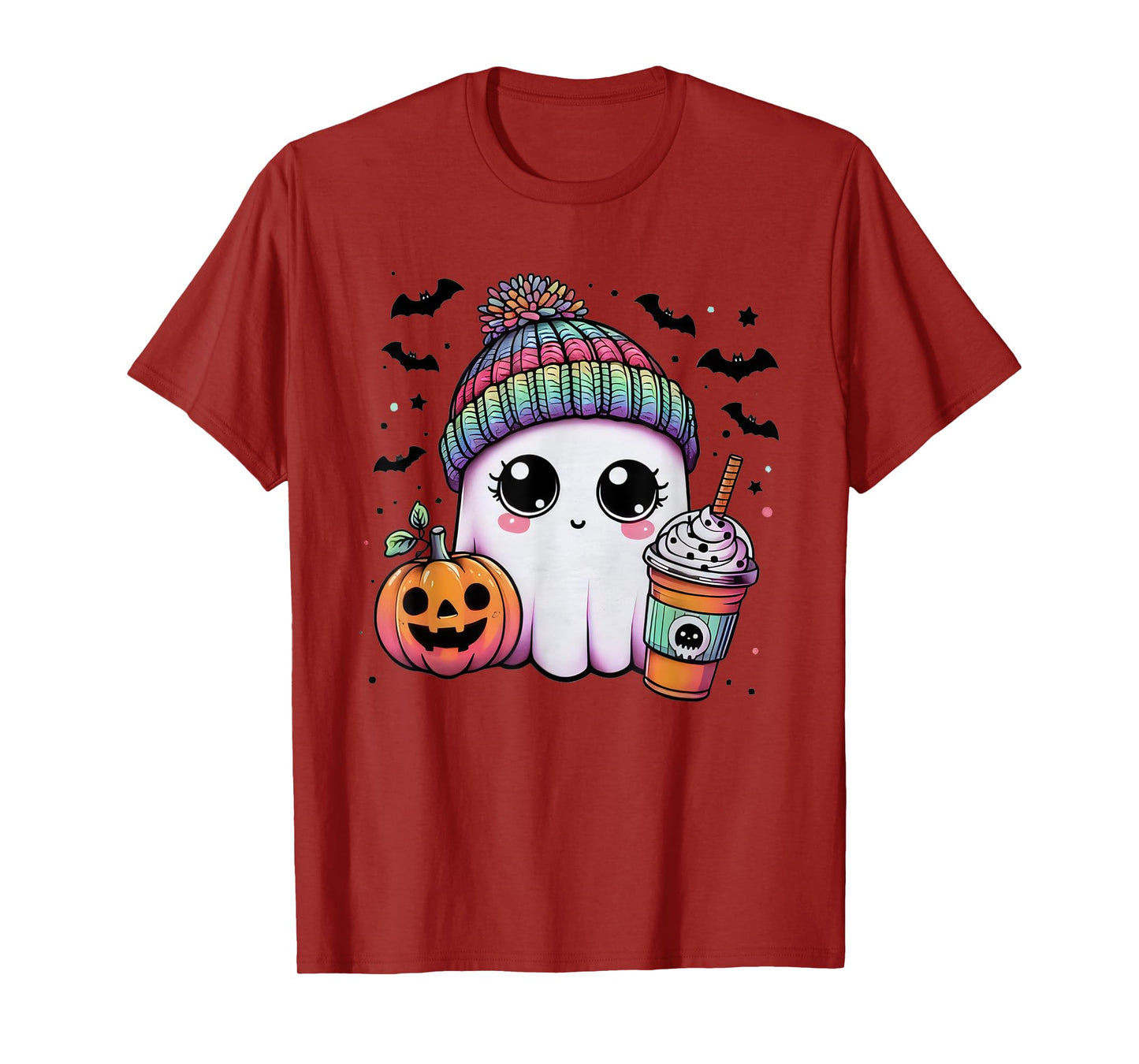 Cute Ghost Drinking Coffee Halloween Ghost Ice Coffee Womens T-Shirt