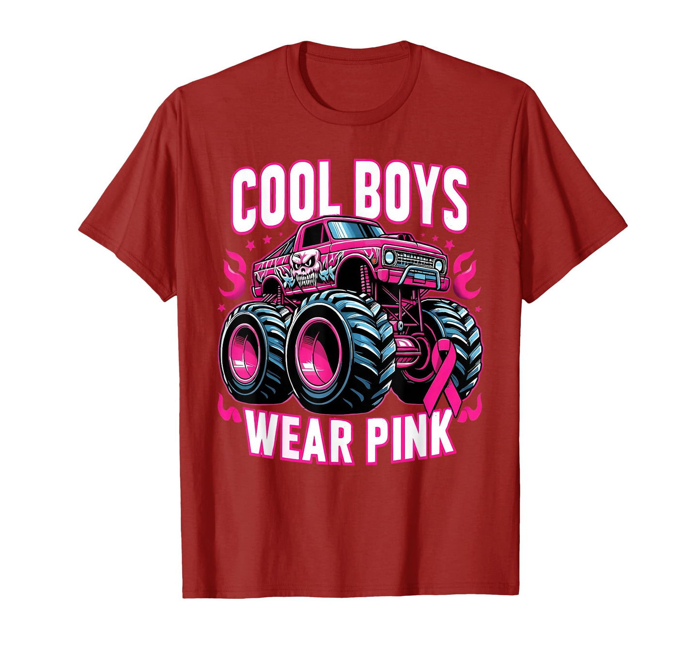 Cool Boys Wear Pink Monster Truck Breast Cancer Awareness T-Shirt