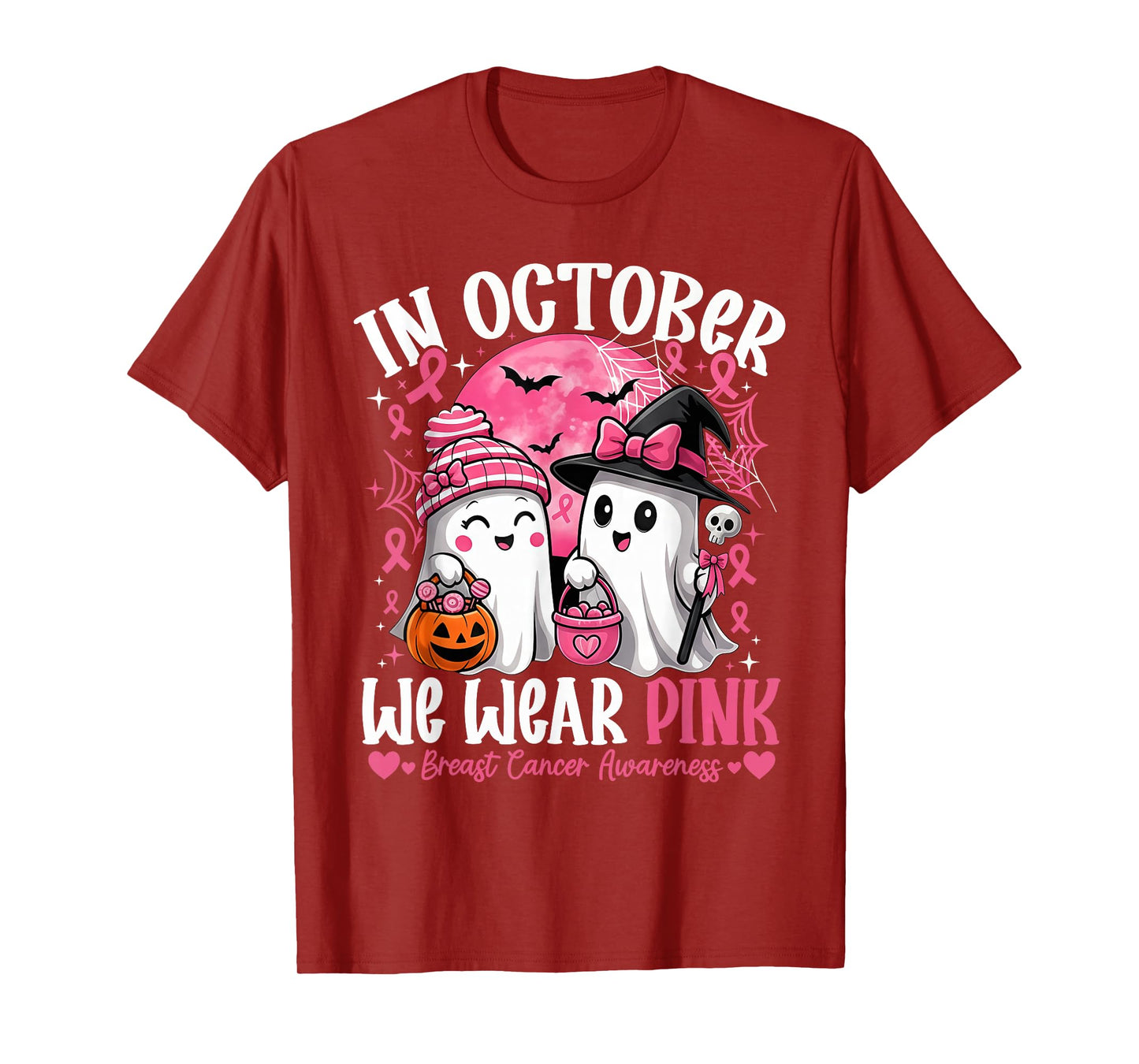 in October We Wear Pink Shirt Ghost Breast Cancer Awareness T-Shirt