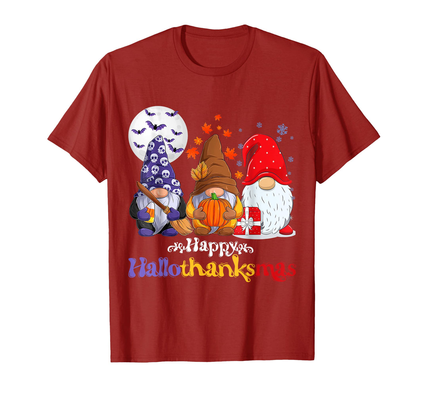 Happy Hallothanksmas Gnomes Lover Halloween Merry Christmas T-Shirt