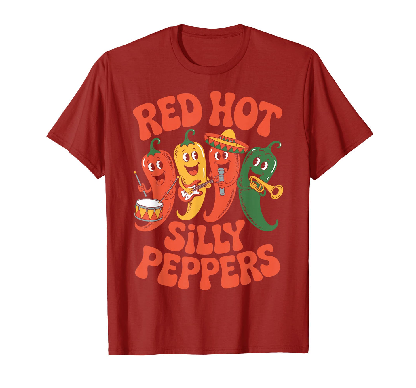 Red Hot Silly Peppers Funny Chili Band Cartoon Retro T-Shirt