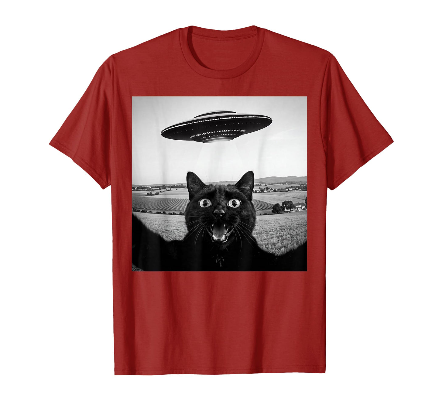 Black Cat Selfie UFO Alien Funny Gifts For Men Women Kids T-Shirt