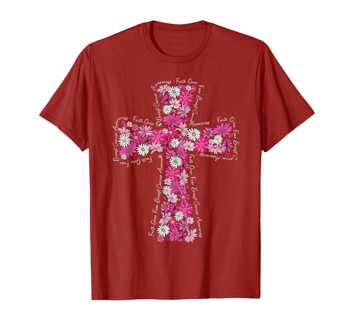 Faith Over Fear Daisy Floral Breast Cancer Awareness T-Shirt