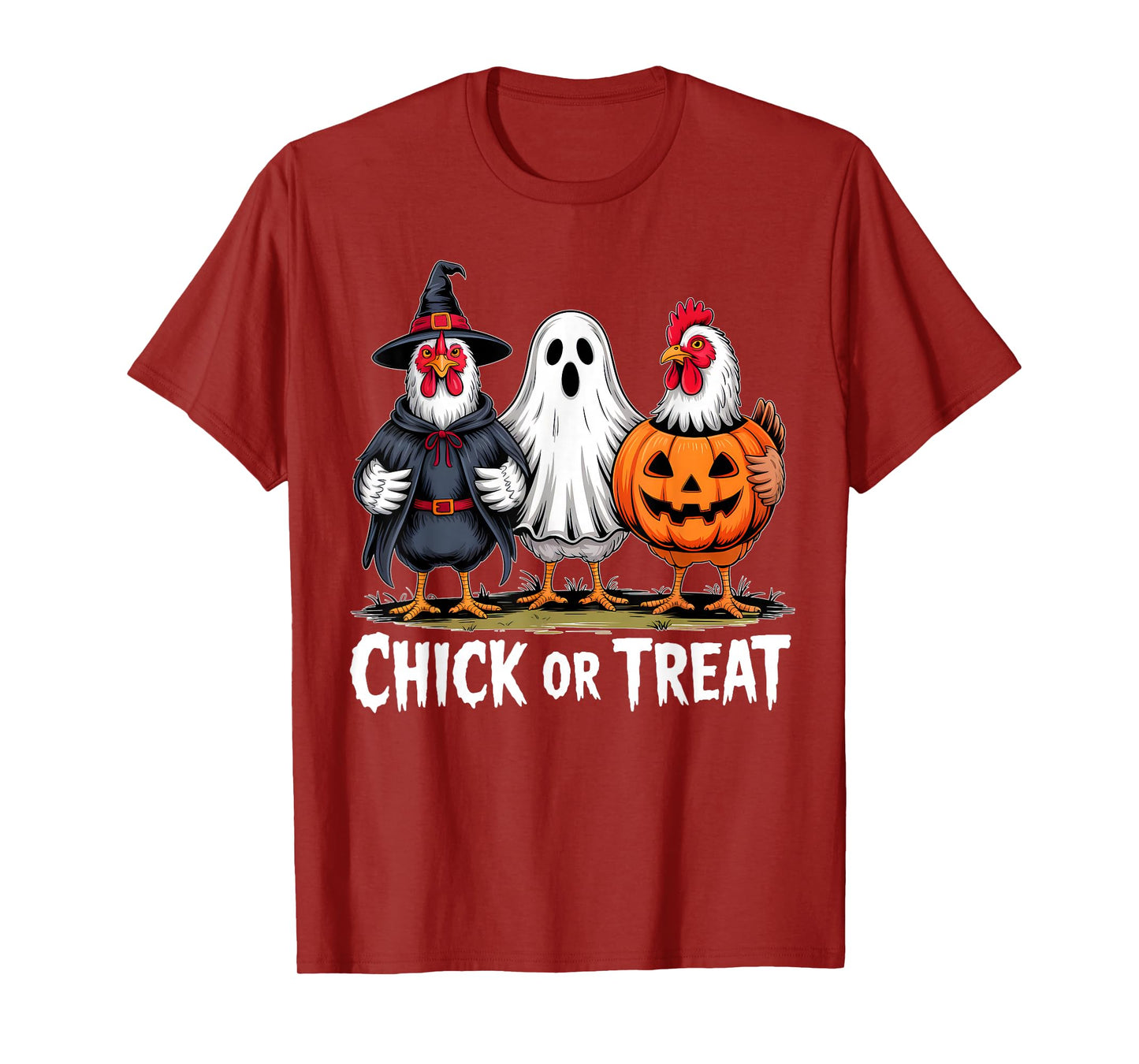 Chick Or Treat Spooky Witch Ghost Pumpkin Chicken Halloween T-Shirt