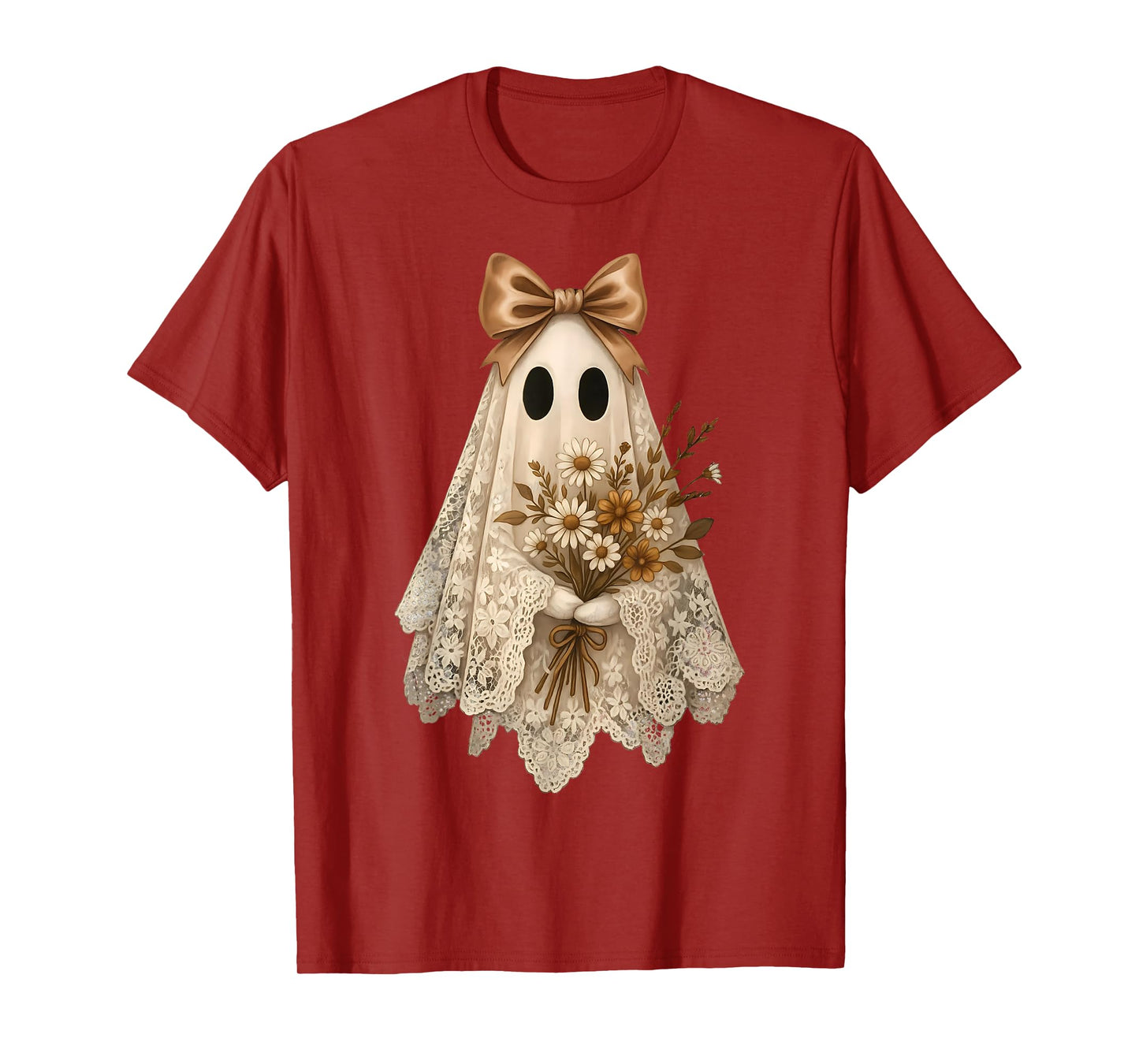 Coquette Ghost Halloween Flower Ghost Spooky Lace Ghost T-Shirt
