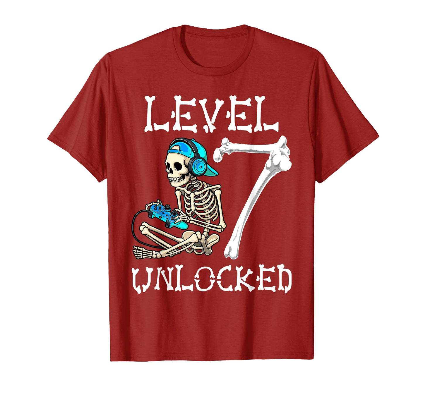 Level 7 Unlocked Skeleton Gamer Video Gaming 7th Birthday T-Shirt