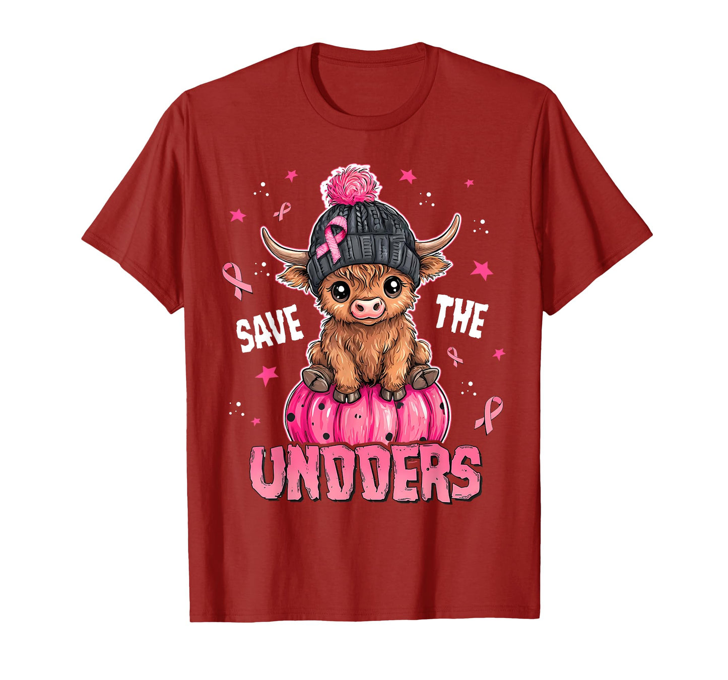 Save The Undders Cute Highland Cow Breast Cancer Awareness T-Shirt