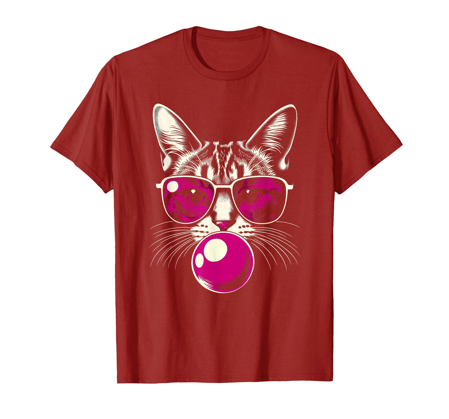 Cat in Pink Glasses Pink Bubble Men Women Kids Funny Cat T-Shirt