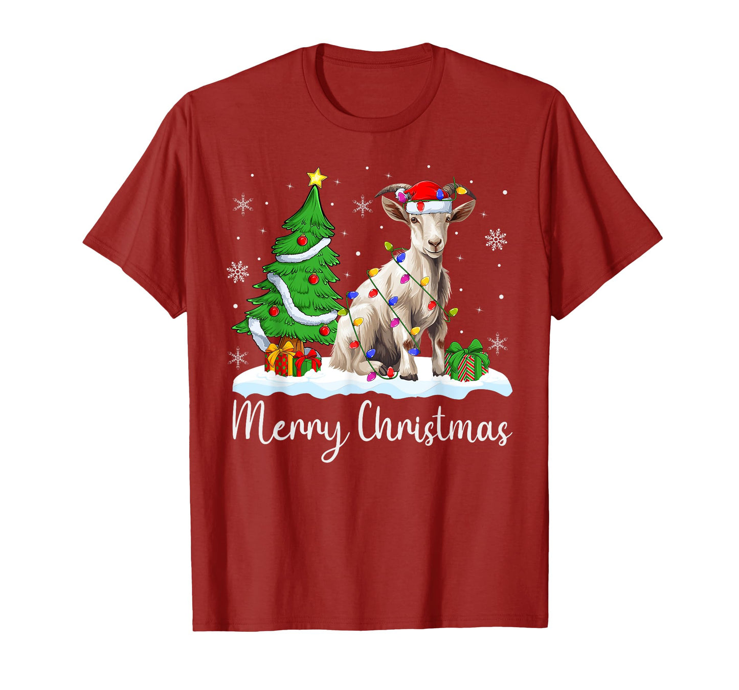Goat Xmas Lighting Santa Hat Goat Merry Christmas Tree T-Shirt