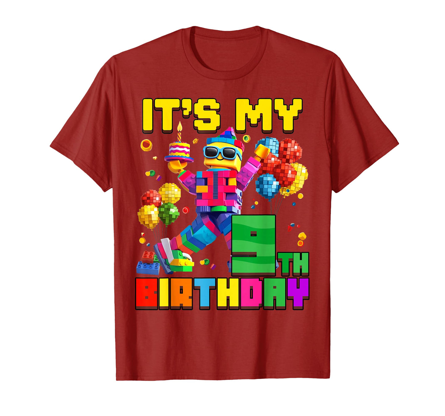 Its My 9th Ninth Birthday Building Brick 9 Years Old Boys T-Shirt
