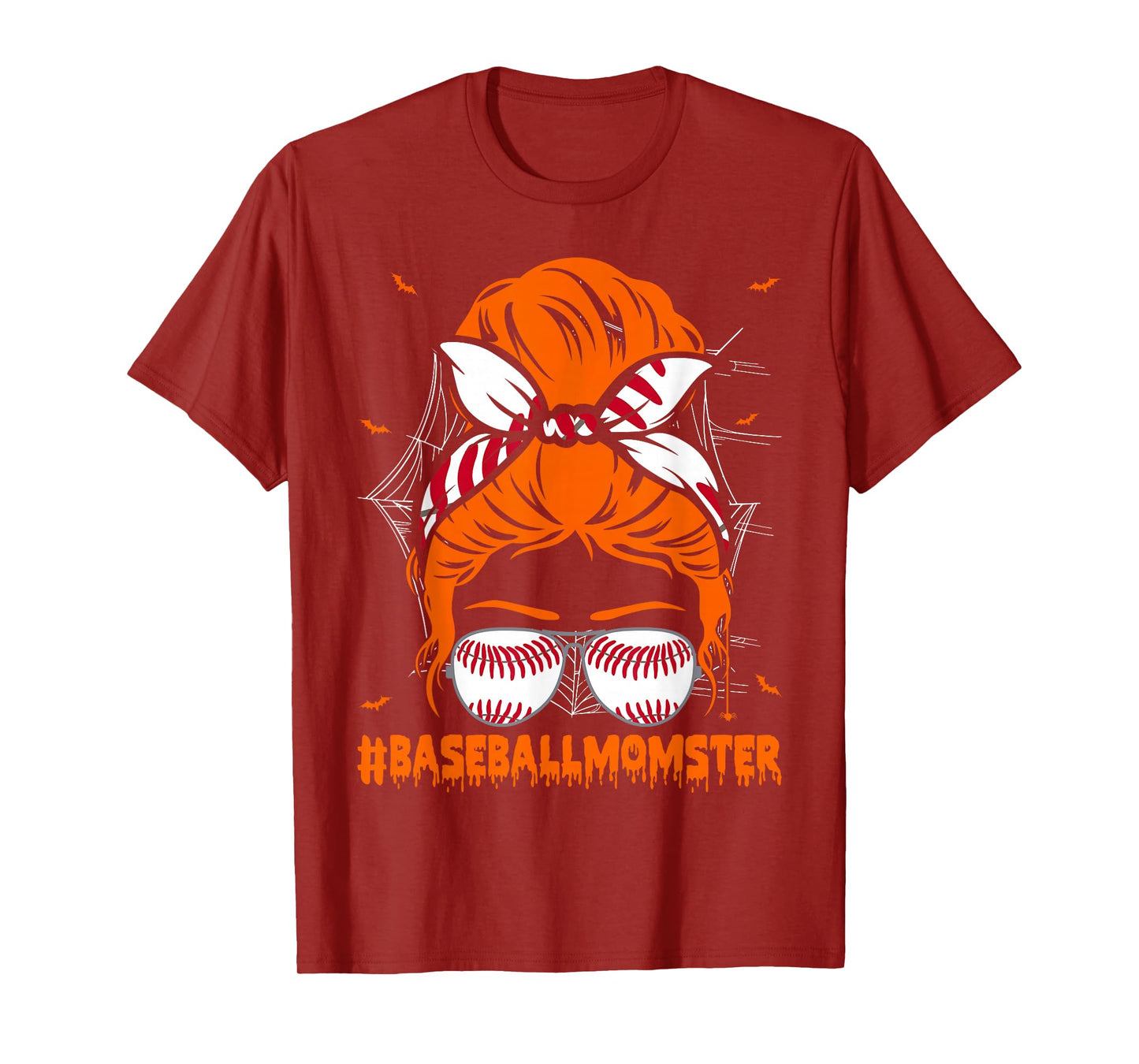 Baseball Momster for Women Halloween Mom Messy Bun T-Shirt