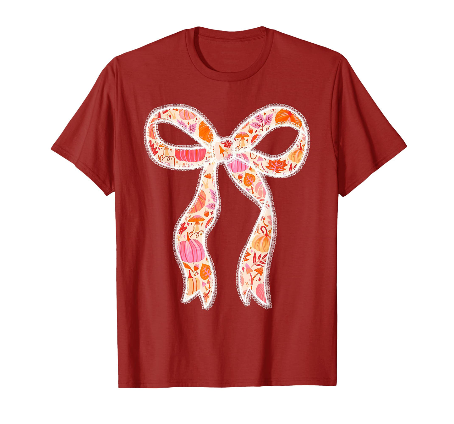 Coquette Bow Pumpkin Season Thanksgiving Autumn Fall Leaves T-Shirt