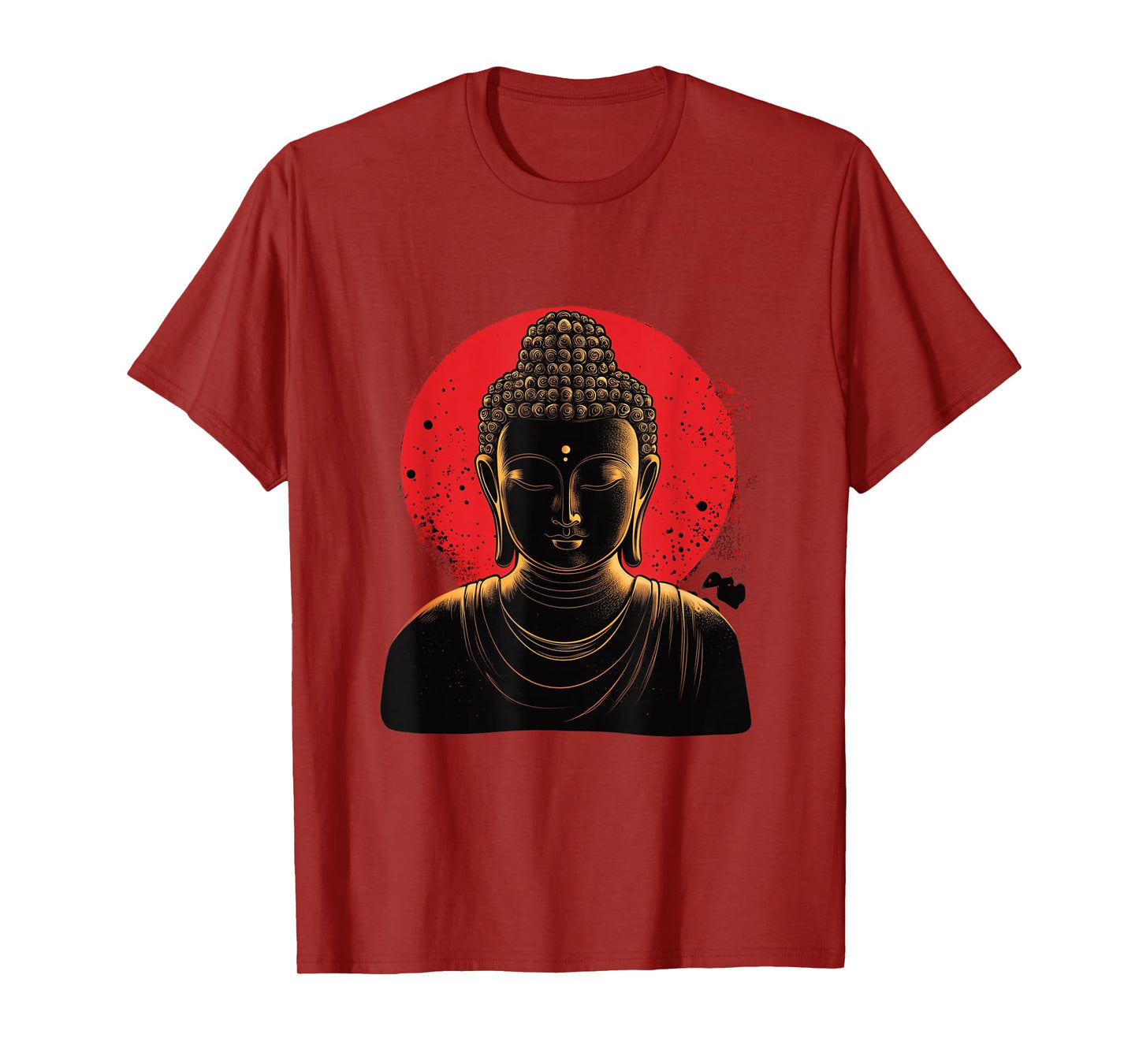 Golden Buddha Head Silhouette with Red Sun T-Shirt