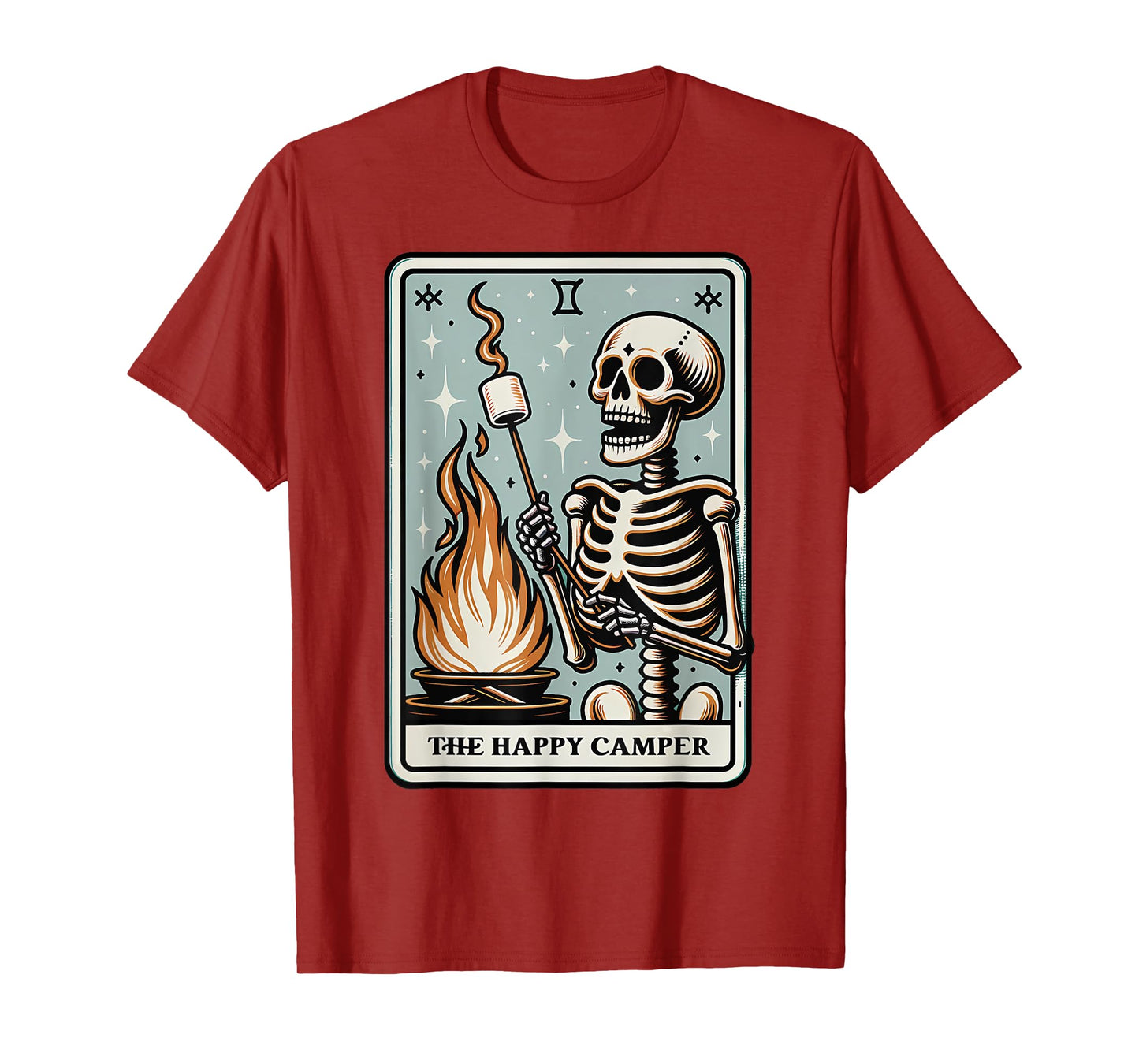 Camping Tarot Card Happy Camper Skeleton Outdoors Hiking T-Shirt