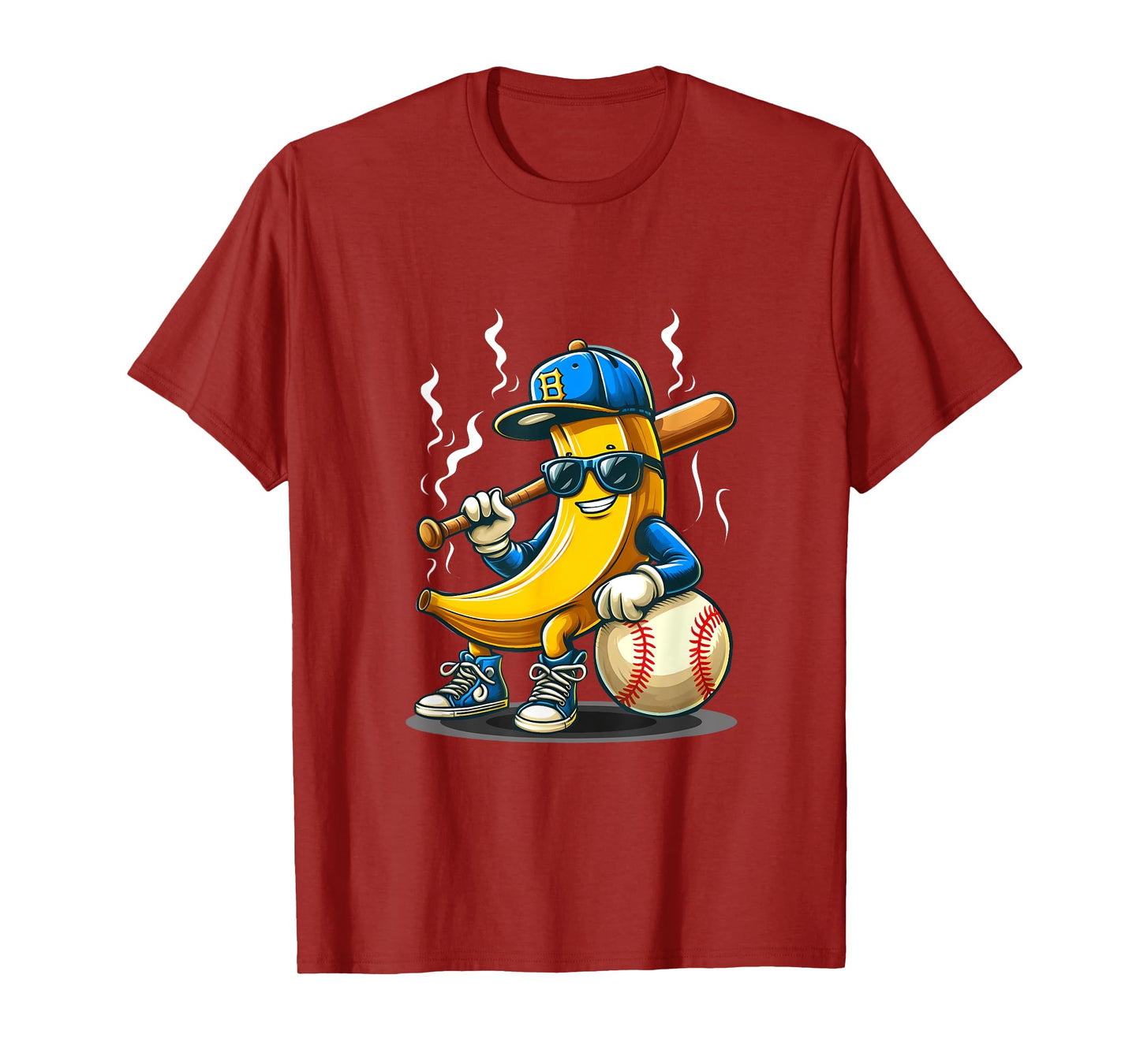 Banana Wearing Sunglasses Hat Playing Baseball Player Fruit T-Shirt