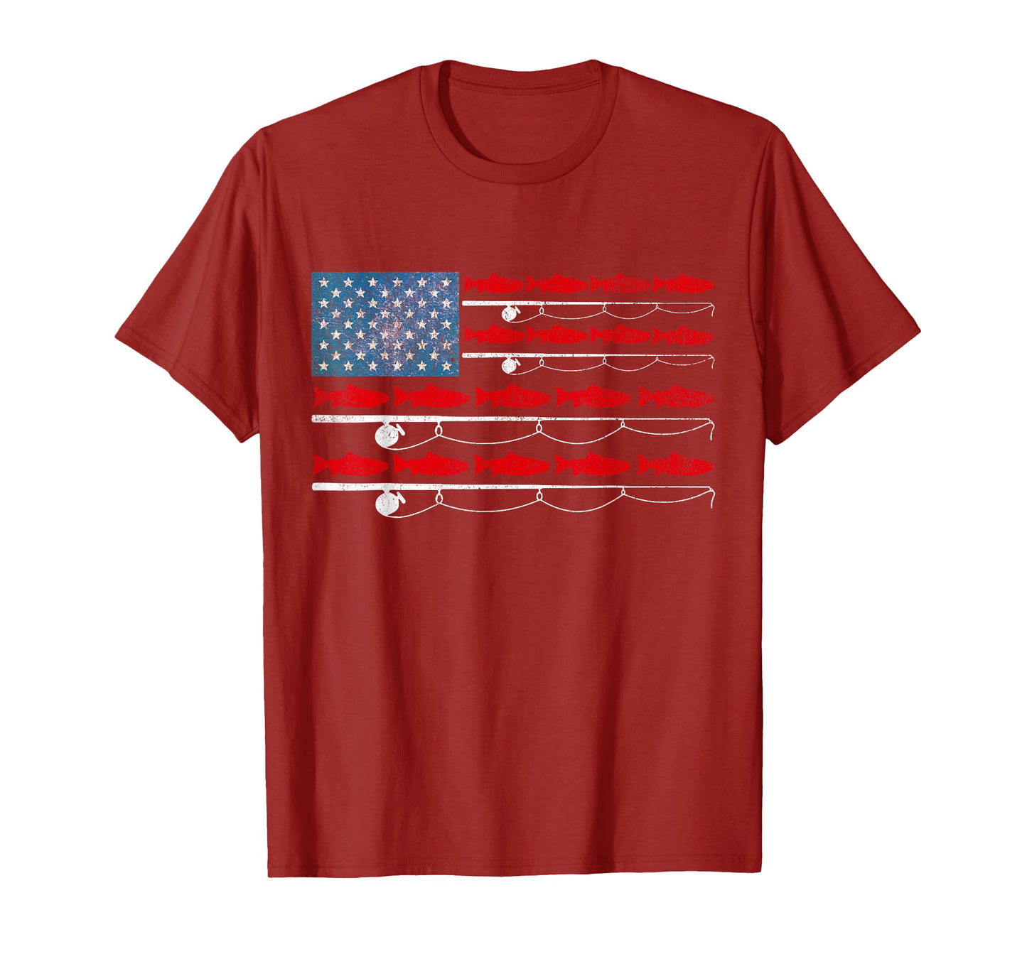 USA Flag Salmon Fishing Poles Patriotic Fisherman Flag T-Shirt