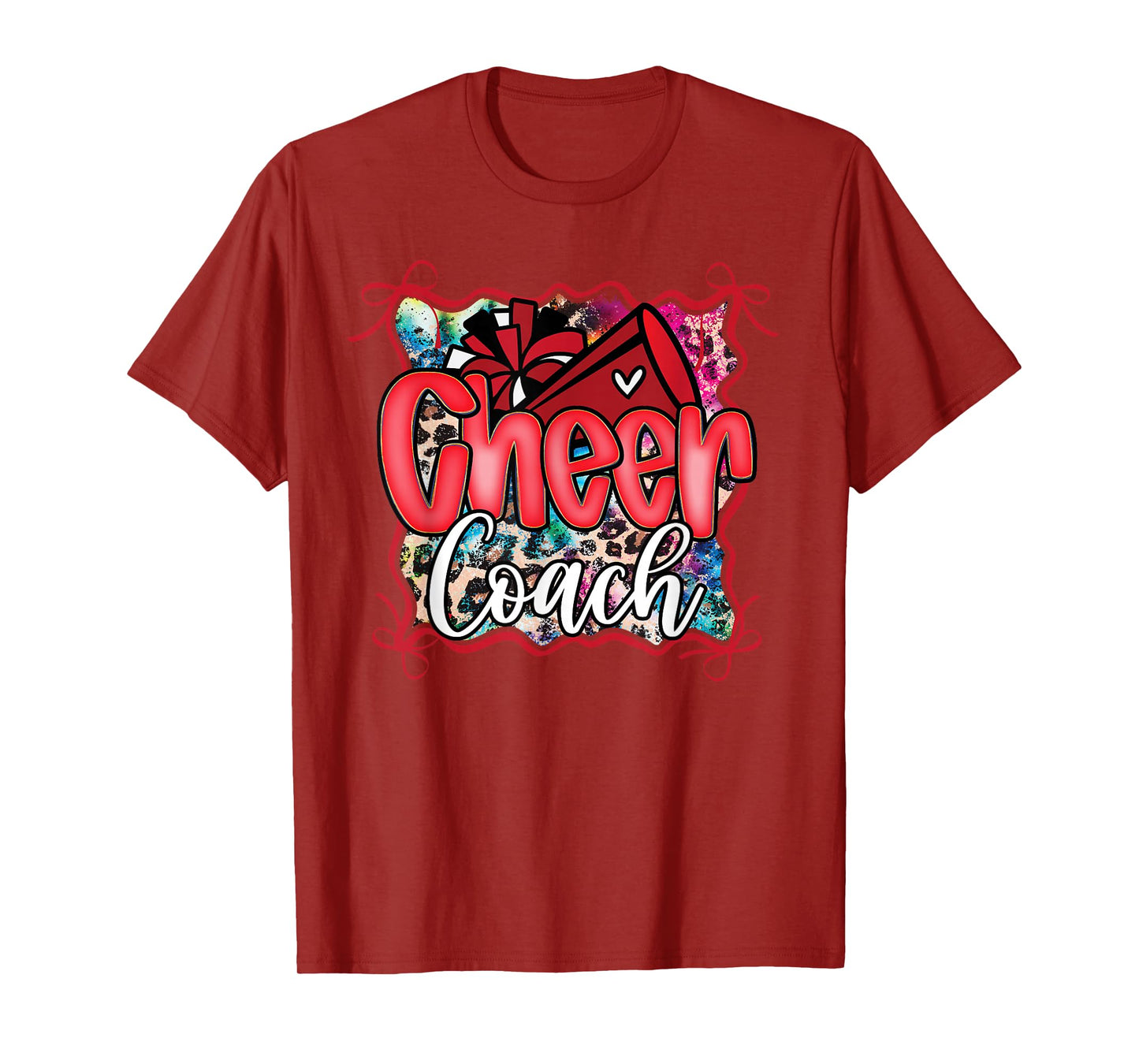 Red Coquette Cheer Coach Dad Cheerleading Pom Megaphone Bow T-Shirt
