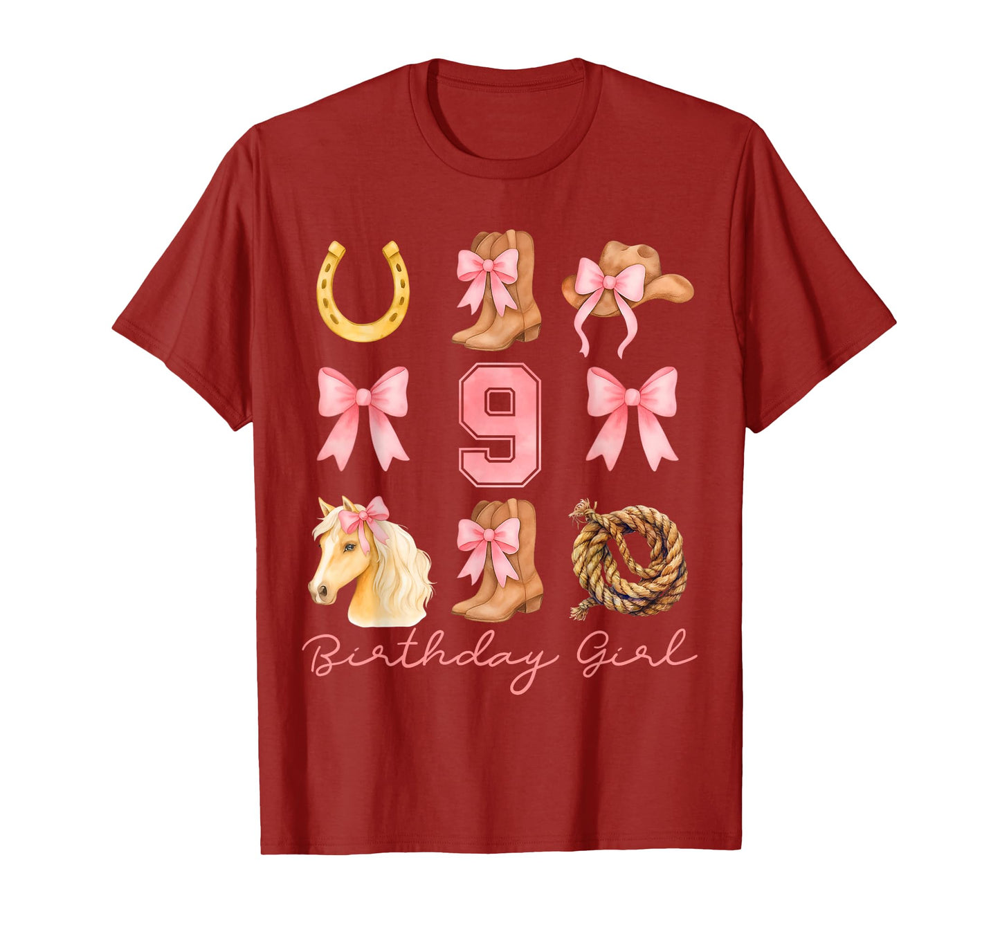 Coquette Bow 9th Birthday Girl Cowgirl 9 Year Old Western T-Shirt